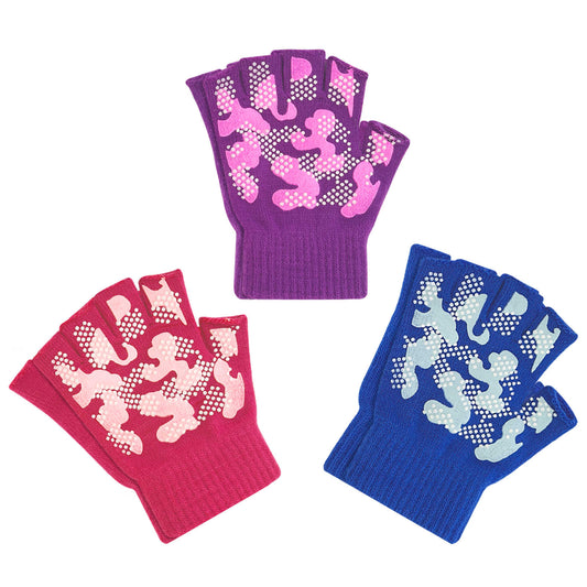 Evridwear Kids Fingerless Winter Warm Gloves,3 Pairs Half Finger Knitted Magic Stretch Gripper Glove
