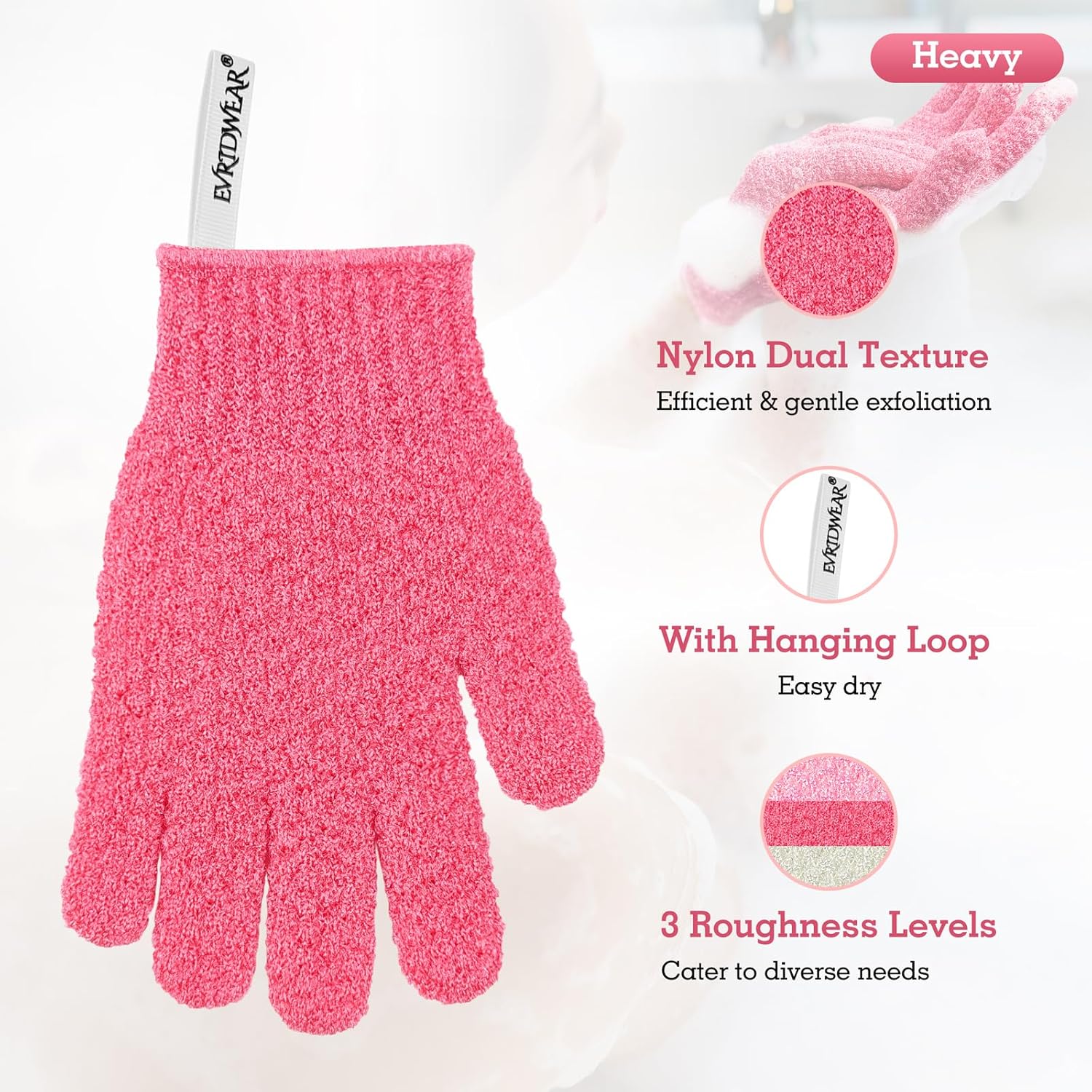 Heavy Hot Pink Exfoliating Bath Gloves (3 Pairs)