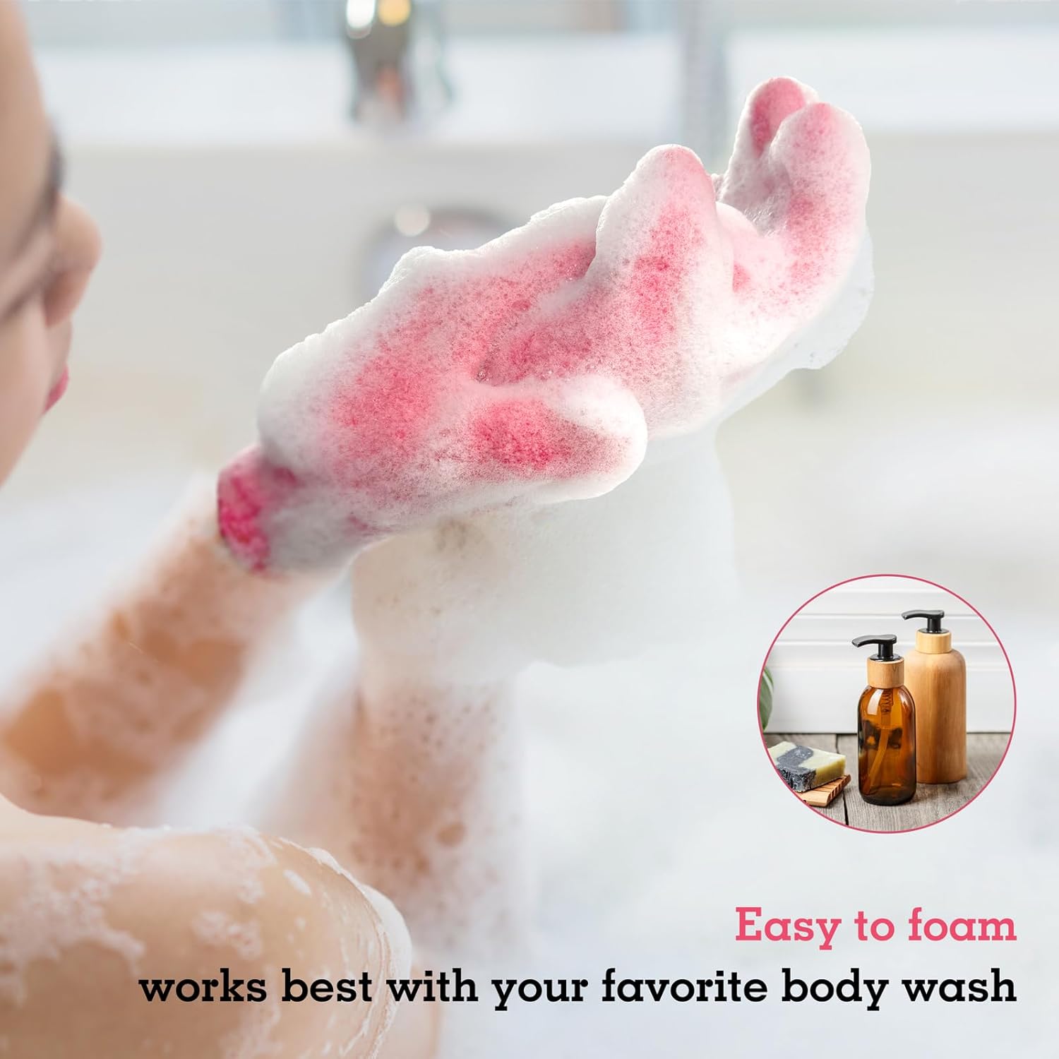 Heavy Hot Pink Exfoliating Bath Gloves (3 Pairs)