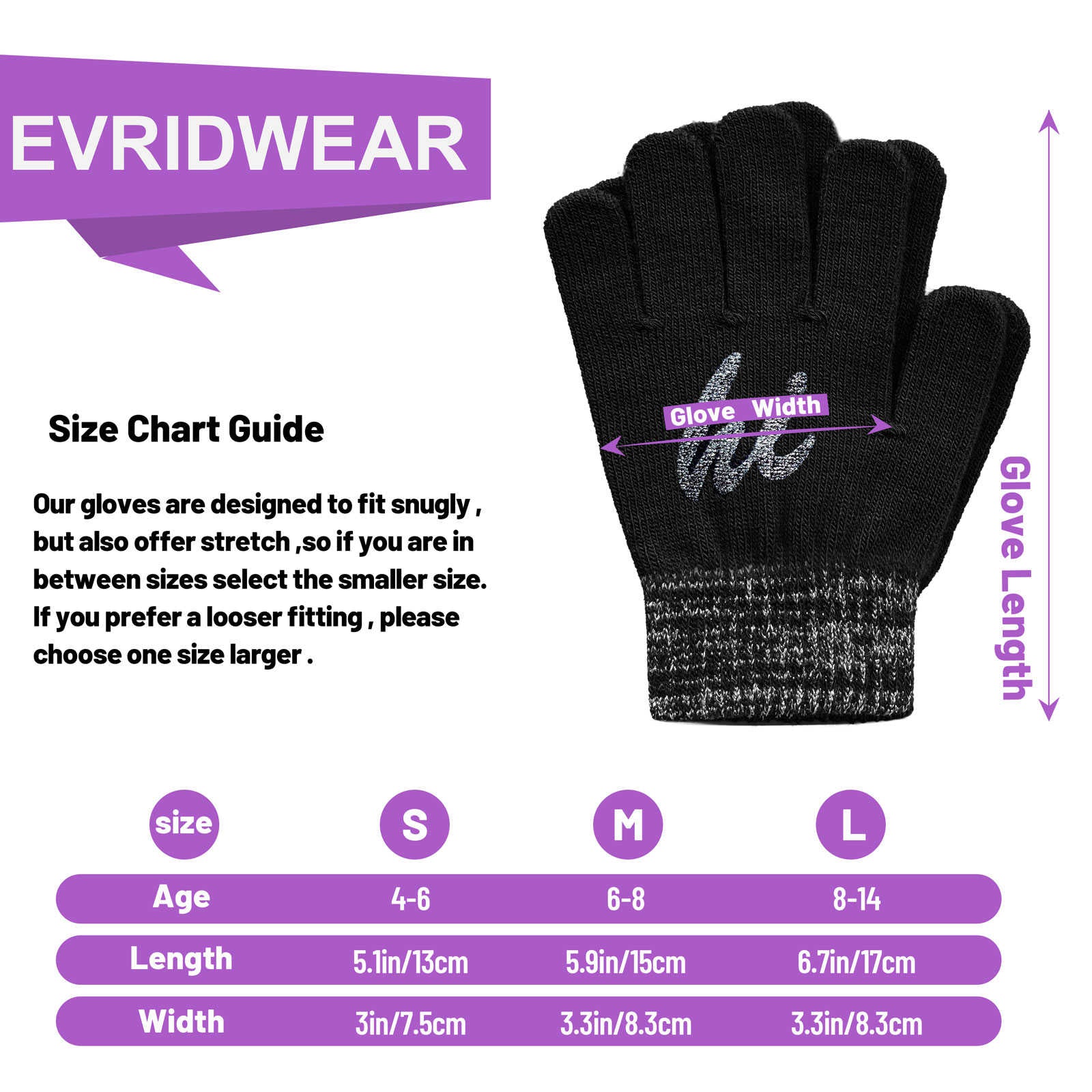 EvridWear Kids Winter Gloves - 3 Pairs Hi/Bye Print Knit (Boys & Girls)