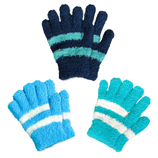 Evridwear Kids Warm Winter Gloves, Full Fingers, Fluffy Stripe Mitten for Little Boys & Girls