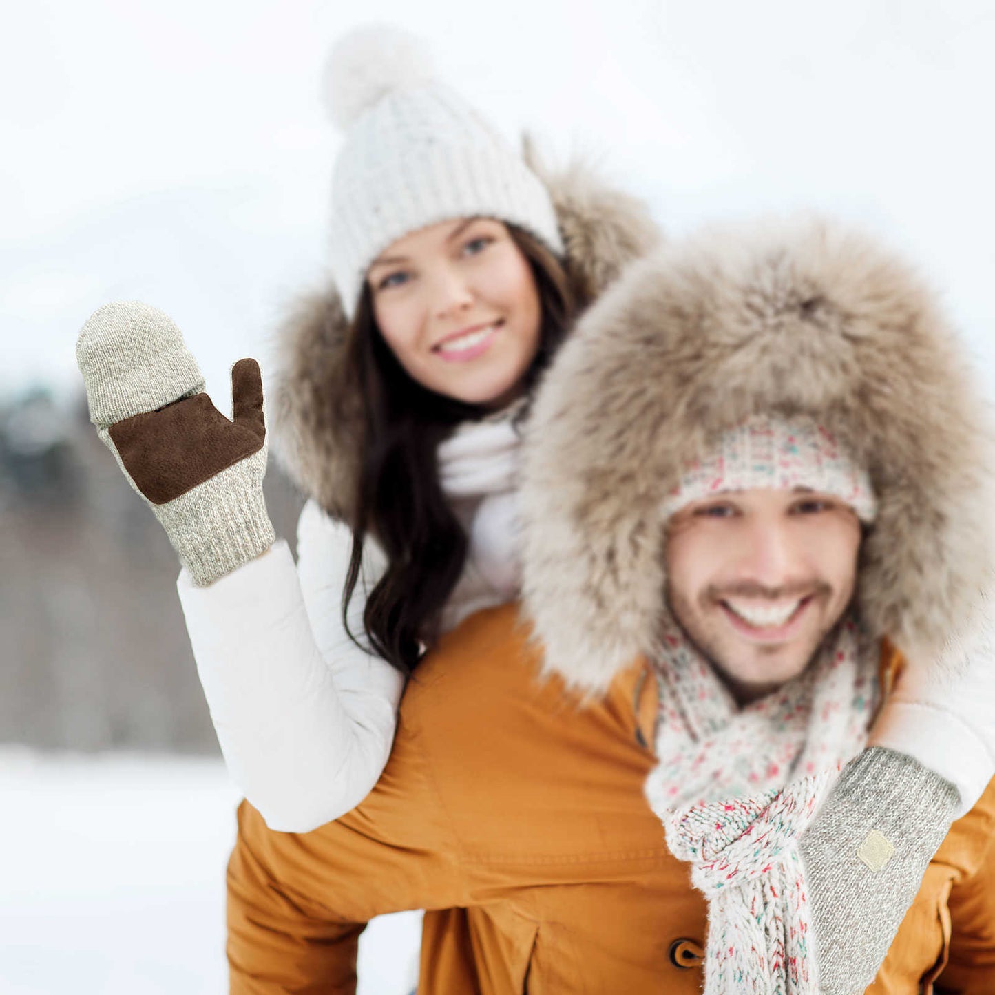 EvridWear Winter Convertible Fingerless Gloves, Evridwear Wool Mittens Warm, with Anti-Slip Suede Leather Palm and Thumb, Unisex Style