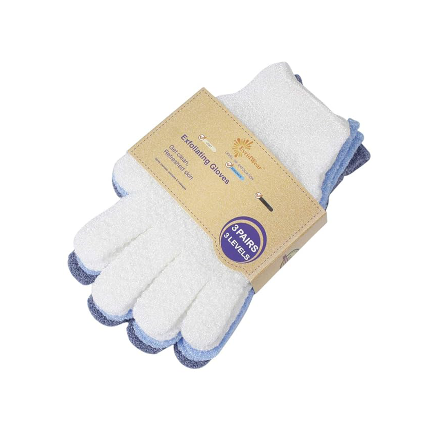 Dual Texture Exfoliating Gloves with Hanging Loop (3 Pairs)