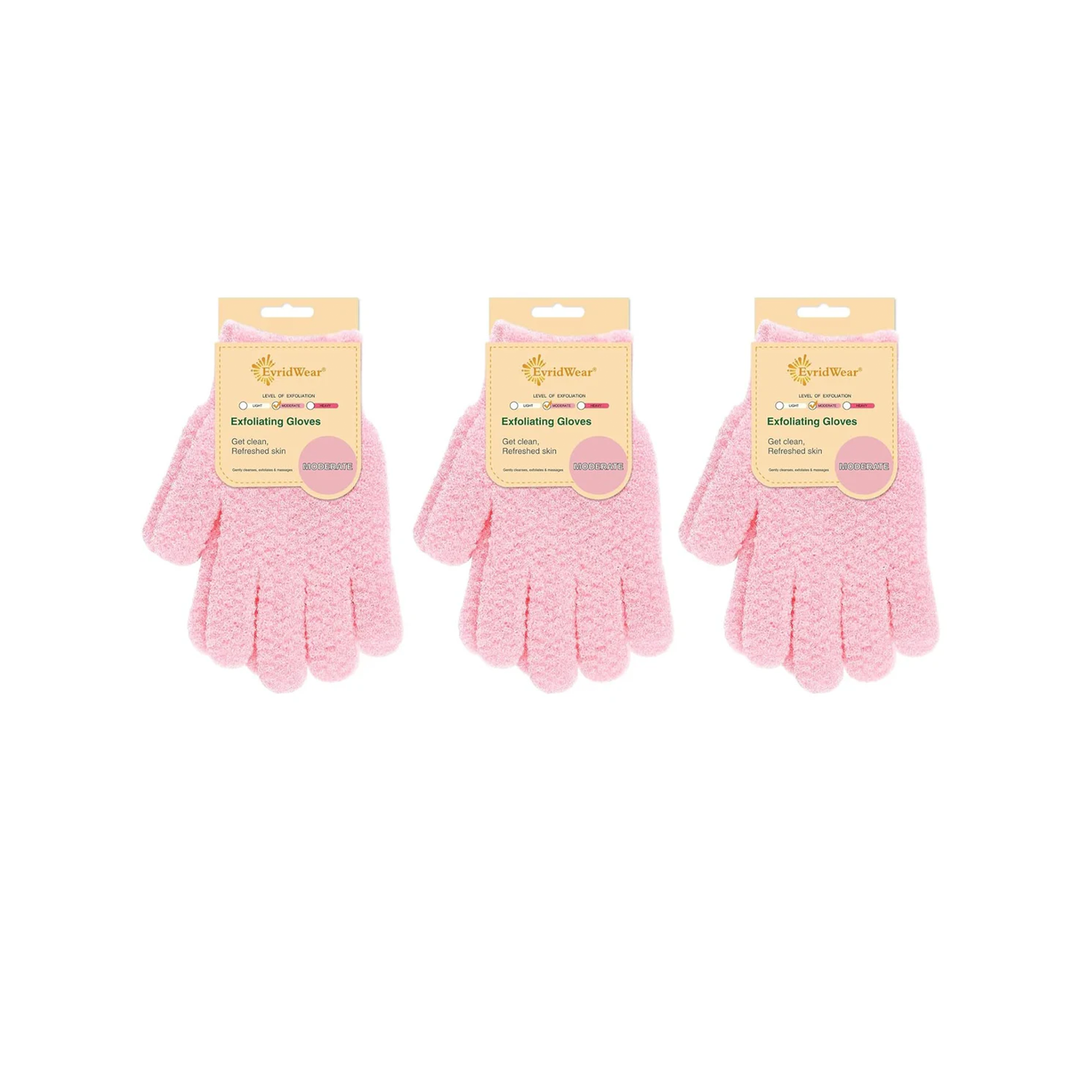 Moderate Light Pink Exfoliating Bath Gloves (3 Pairs)