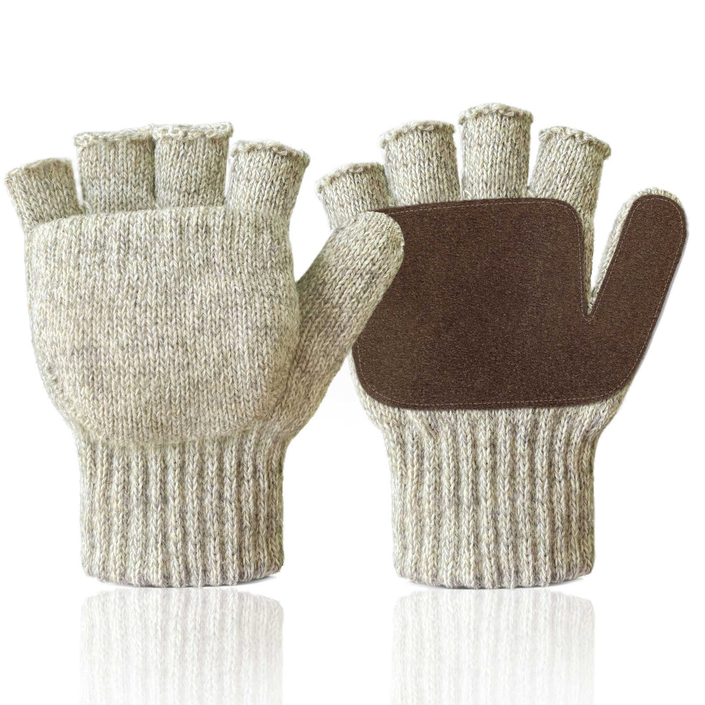 EvridWear Winter Convertible Fingerless Gloves, Evridwear Wool Mittens Warm, with Anti-Slip Suede Leather Palm and Thumb, Unisex Style