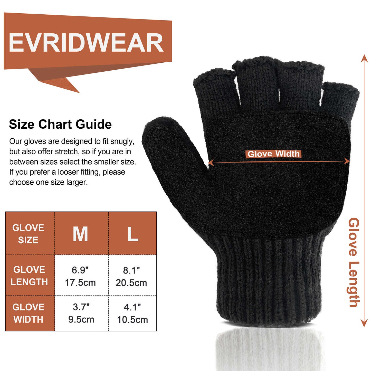 EvridWear Winter Convertible Fingerless Gloves, Evridwear Wool Mittens Warm, with Anti-Slip Suede Leather Palm and Thumb, Unisex Style