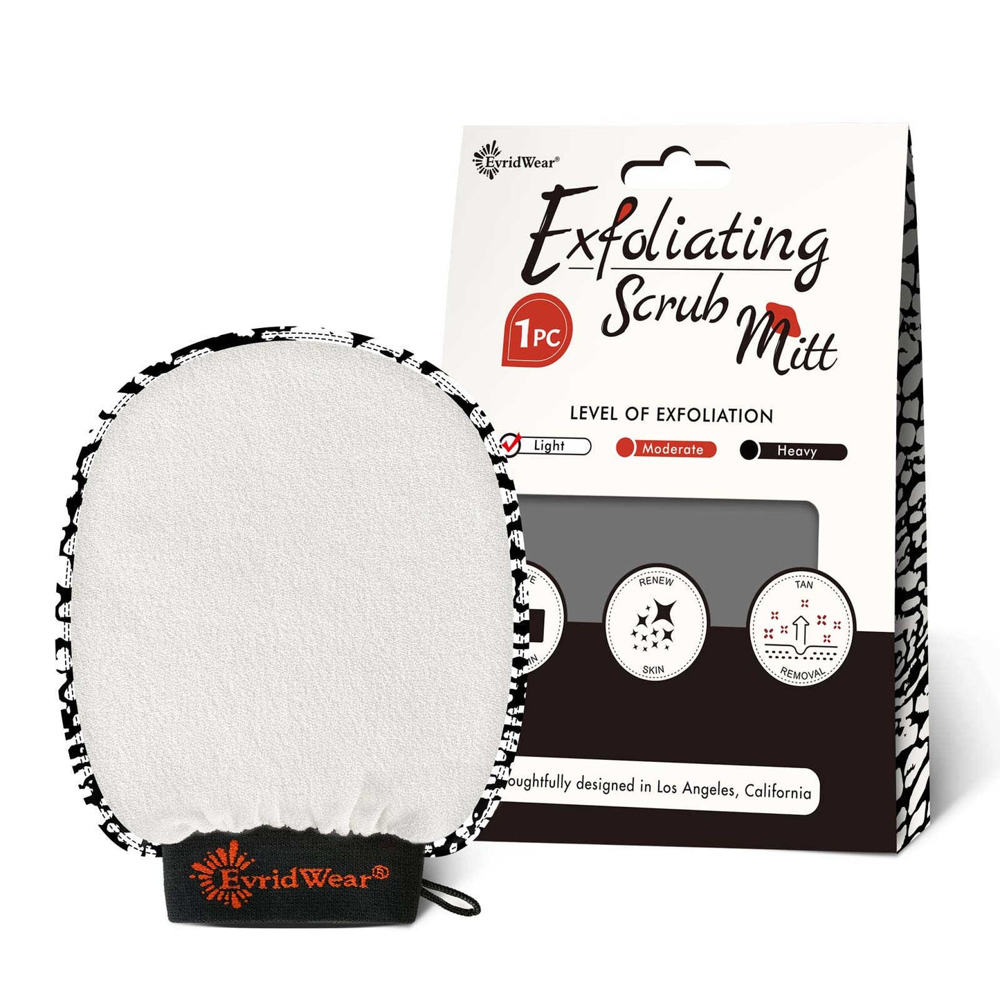 EvridWear Exfoliating Glove Body Scrubber for Back & Face (White)