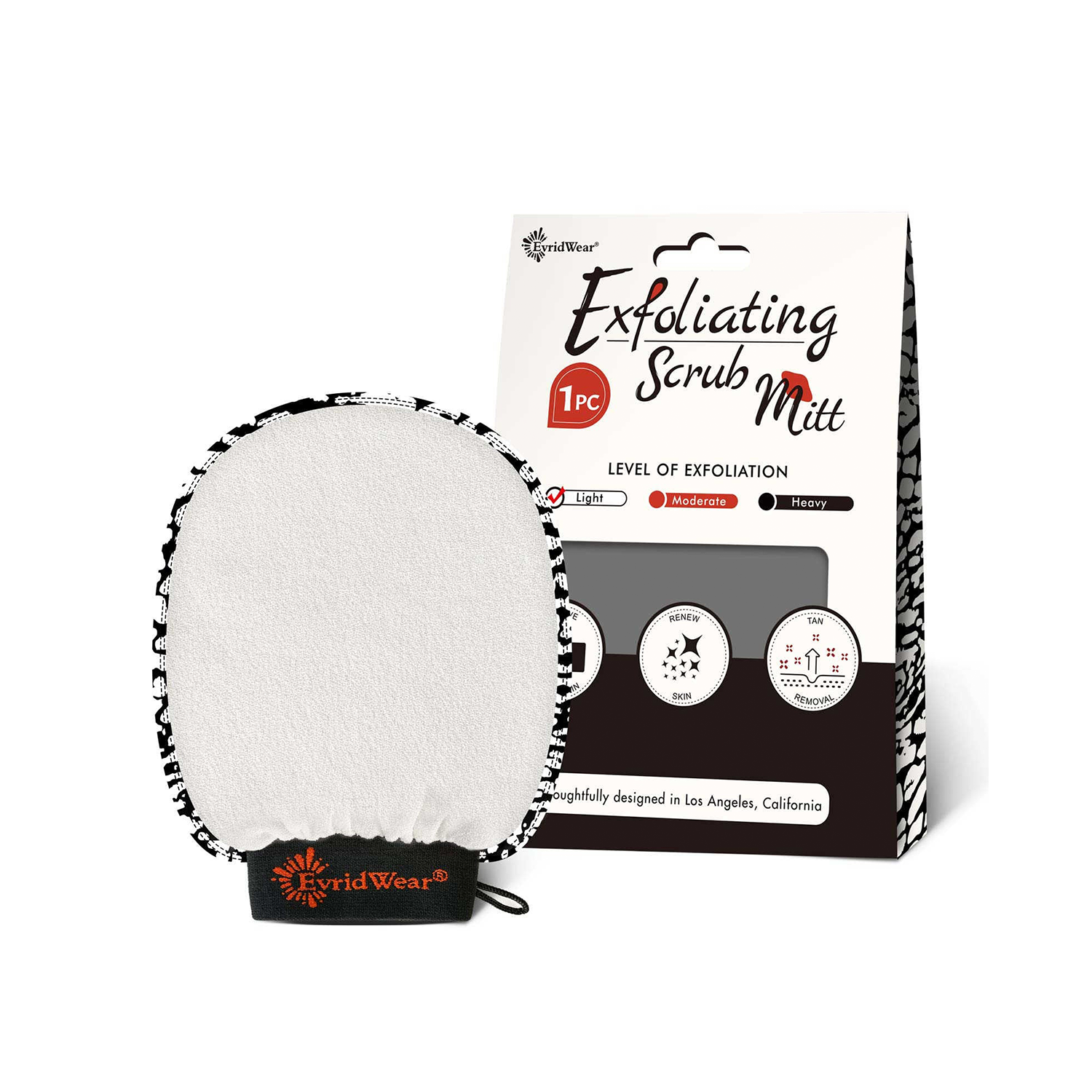 EvridWear Exfoliating Glove Body Scrubber for Back & Face (White)