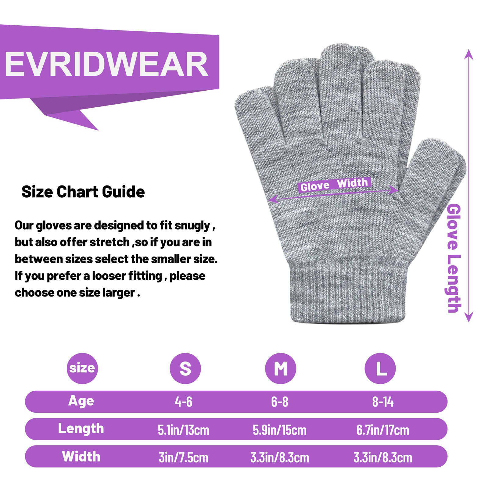 EvridWear Kids Winter Gloves - 3 Pairs White/Black/Grey Knit (Boys & Girls)
