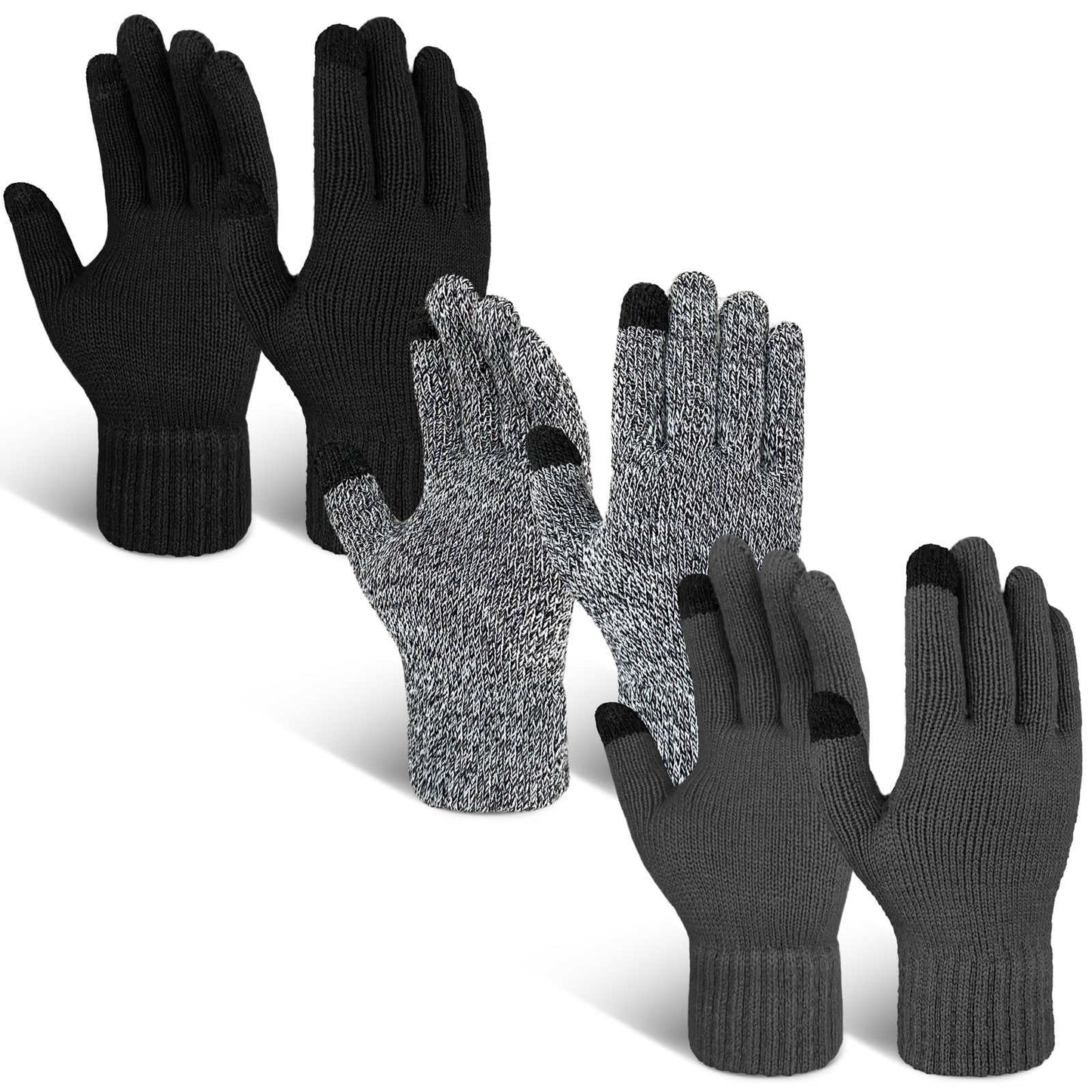 Evridwear 3 Pairs Winter Full Finger Gloves Cold Weather Thermal Warm Glove for Men Women