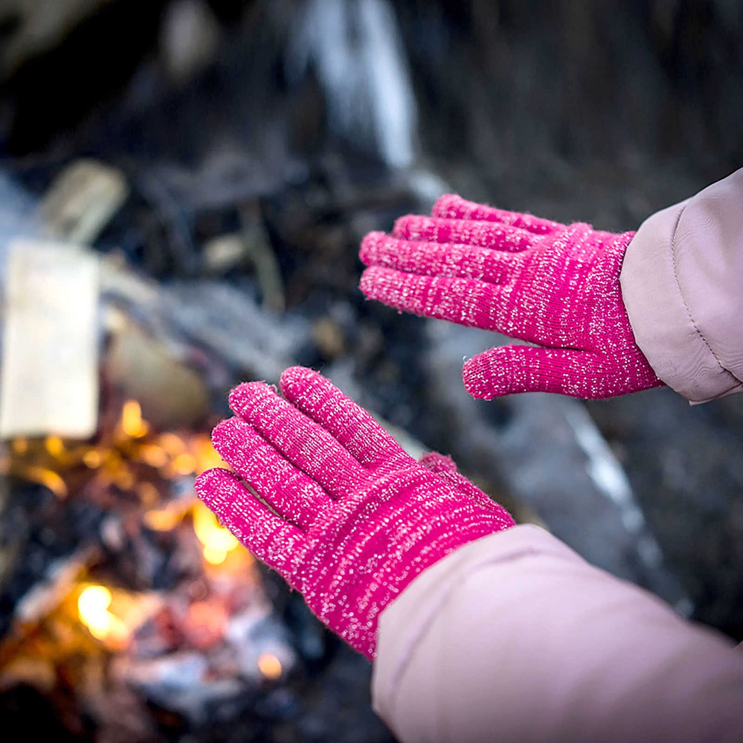 EvridWear Kids Winter Gloves - 3 Pairs Black/Pink/Grey Print Knit (Boys & Girls)