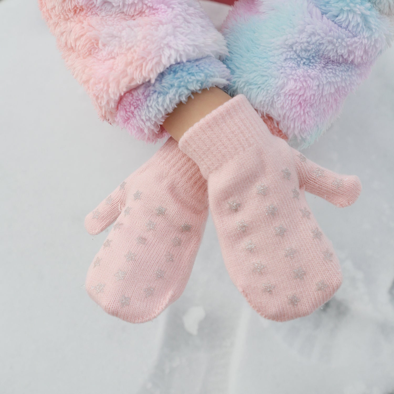 EvridWear Toddler Mittens - 3 Pairs, Warm Knit (Ages 4-6) - White/Gray/Pink