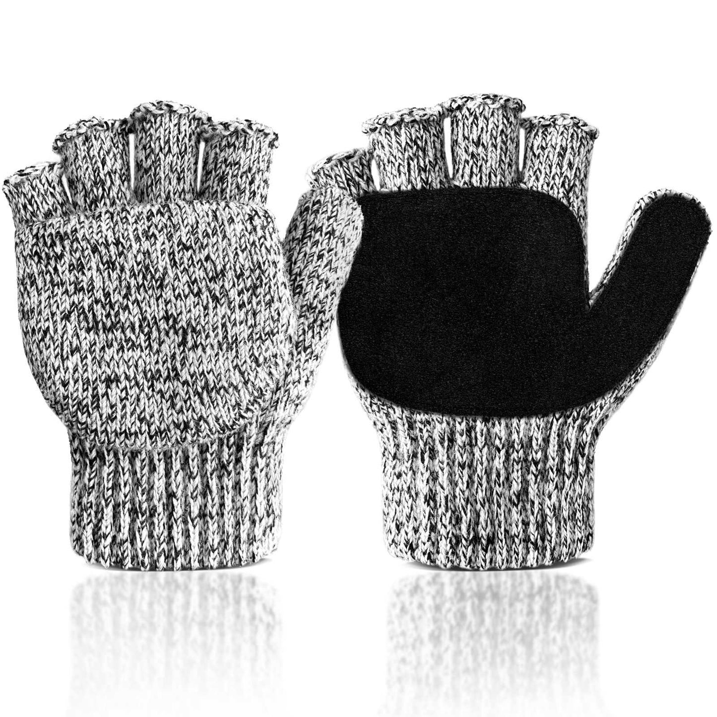 EvridWear Winter Convertible Fingerless Gloves, Evridwear Wool Mittens Warm, with Anti-Slip Suede Leather Palm and Thumb, Unisex Style
