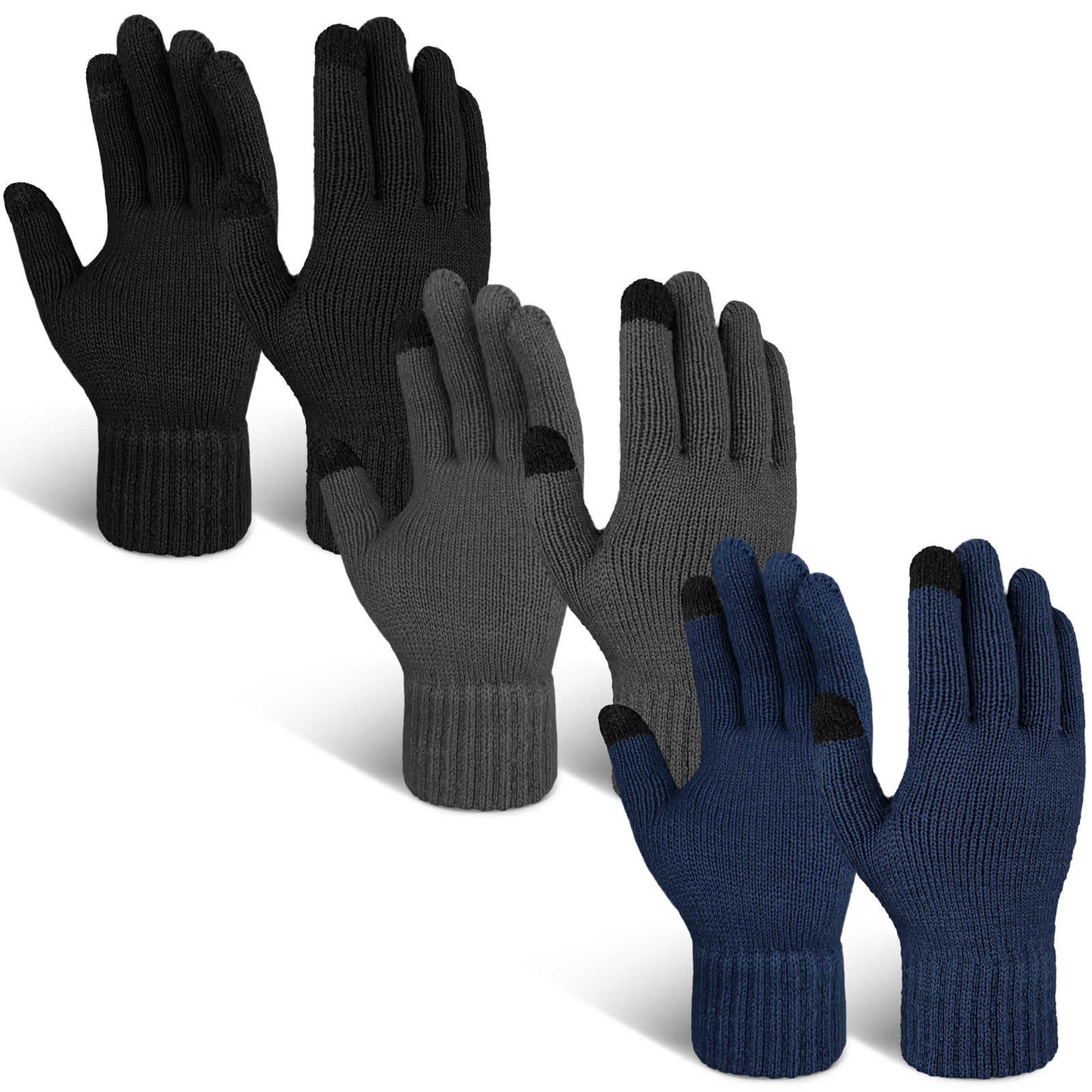Evridwear 3 Pairs Winter Full Finger Gloves Cold Weather Thermal Warm Glove for Men Women