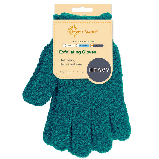 EvridWear Exfoliating Bath Gloves for Shower Spa, Full Finger, New Series (Lake Blue)