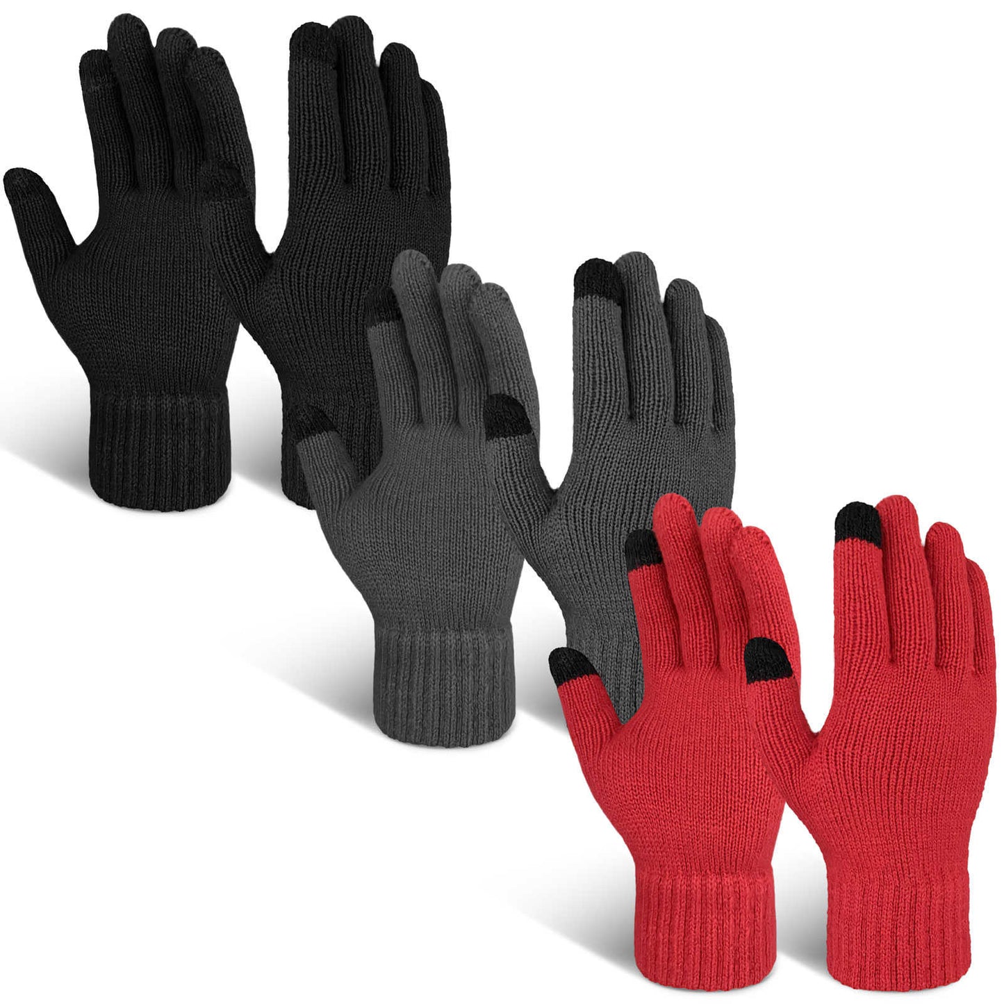 Evridwear 3 Pairs Winter Full Finger Gloves Cold Weather Thermal Warm Glove for Men Women