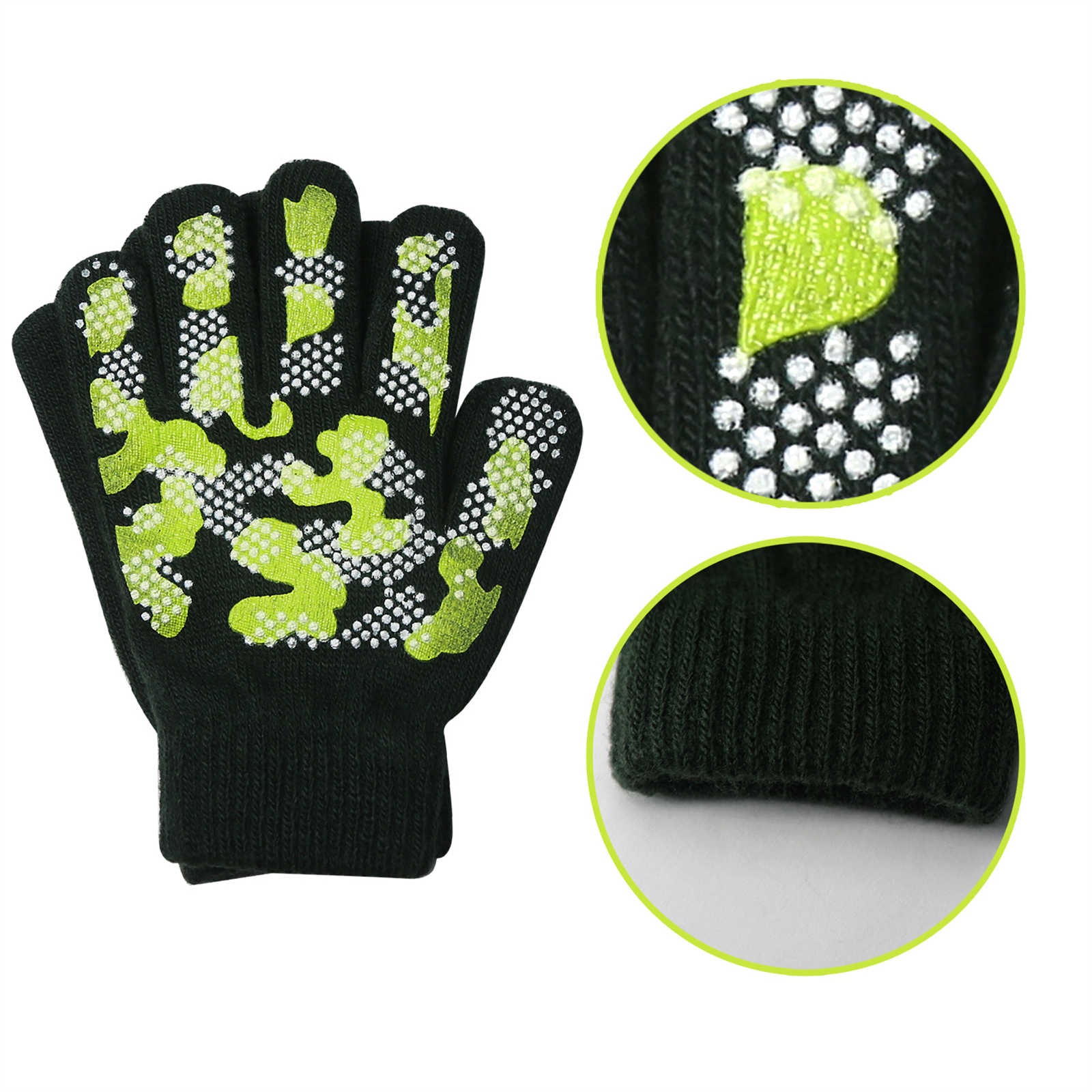 EvridWear Kids Winter Gloves - 3 Pairs Camo Print Knit (Boys & Girls)
