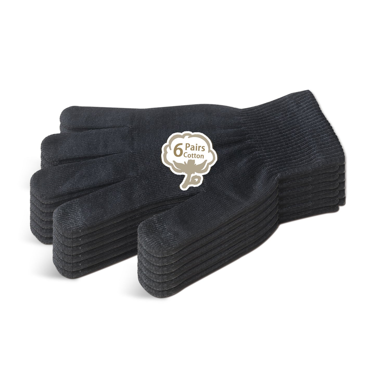 EvridWear 6 Pairs Moisturizing Touchscreen Cotton Gloves, Men Women (Black)