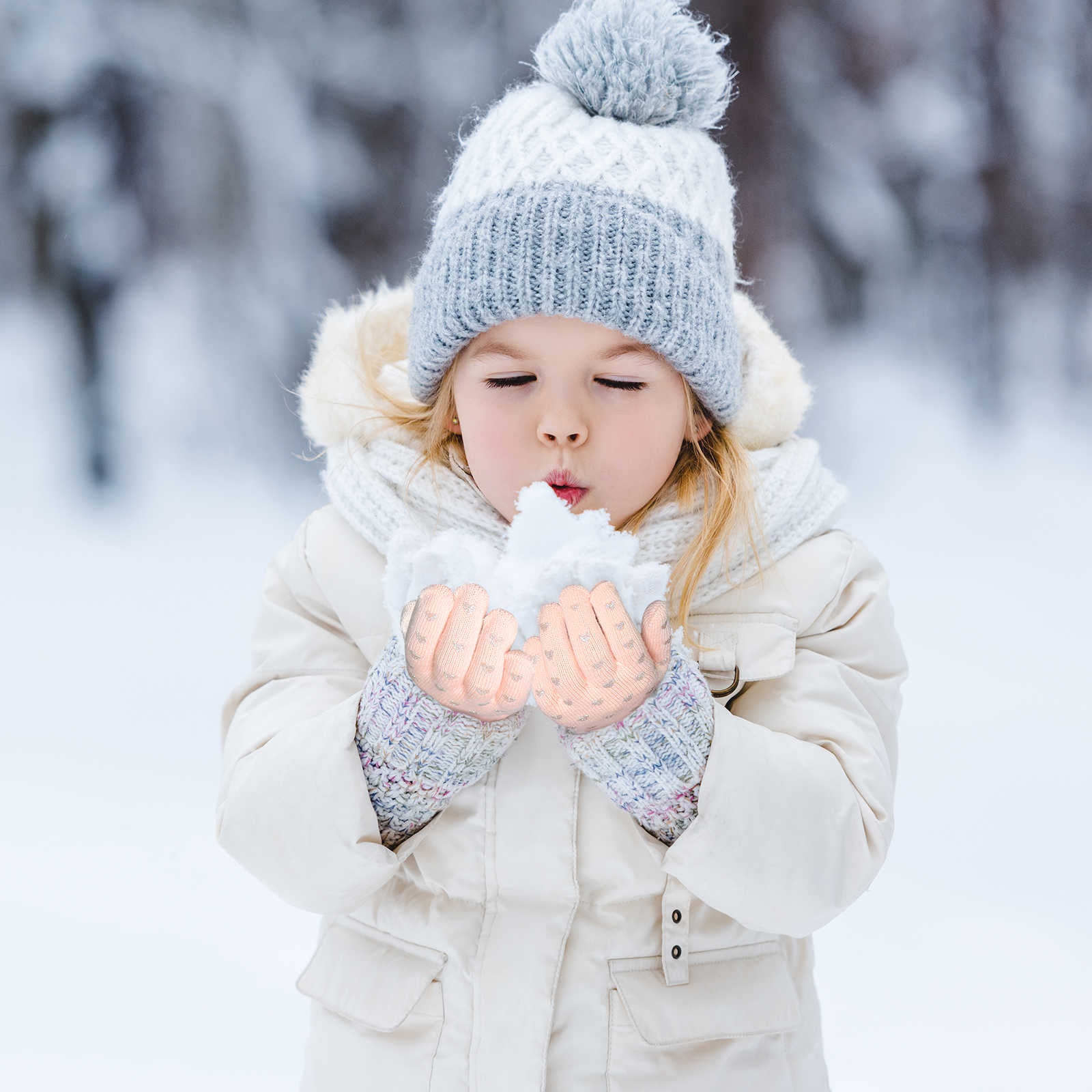Evridwear Kids Winter Gloves - 3 Pairs Sweet Heart Knit Warm Stretch Gripper Gloves for Boys & Girls