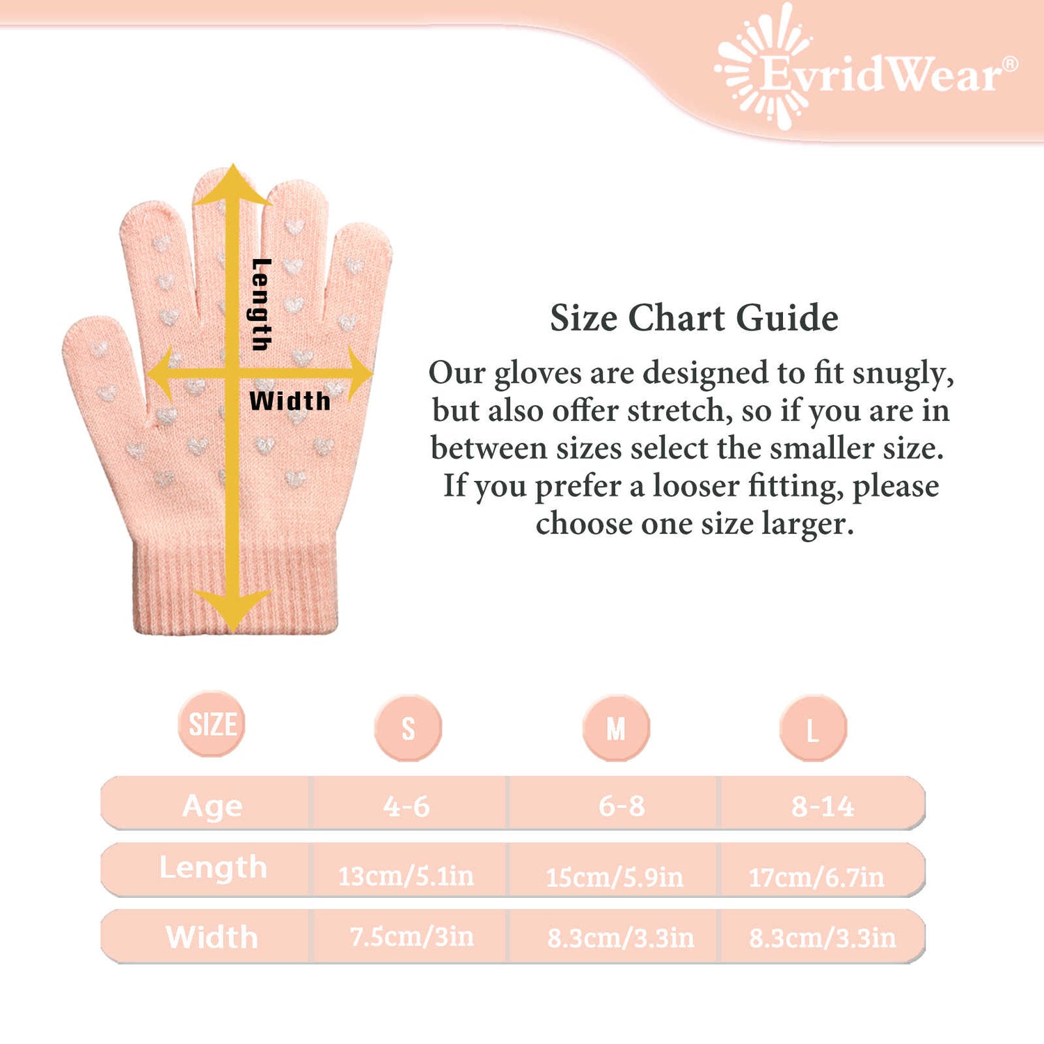 Evridwear Kids Winter Gloves - 3 Pairs Sweet Heart Knit Warm Stretch Gripper Gloves for Boys & Girls