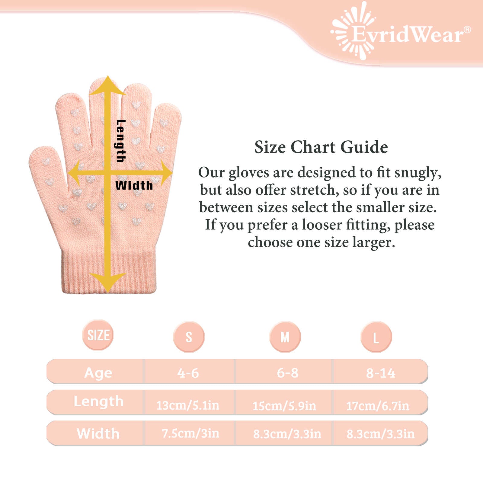 Evridwear Kids Winter Gloves - 3 Pairs Sweet Heart Knit Warm Stretch Gripper Gloves for Boys & Girls