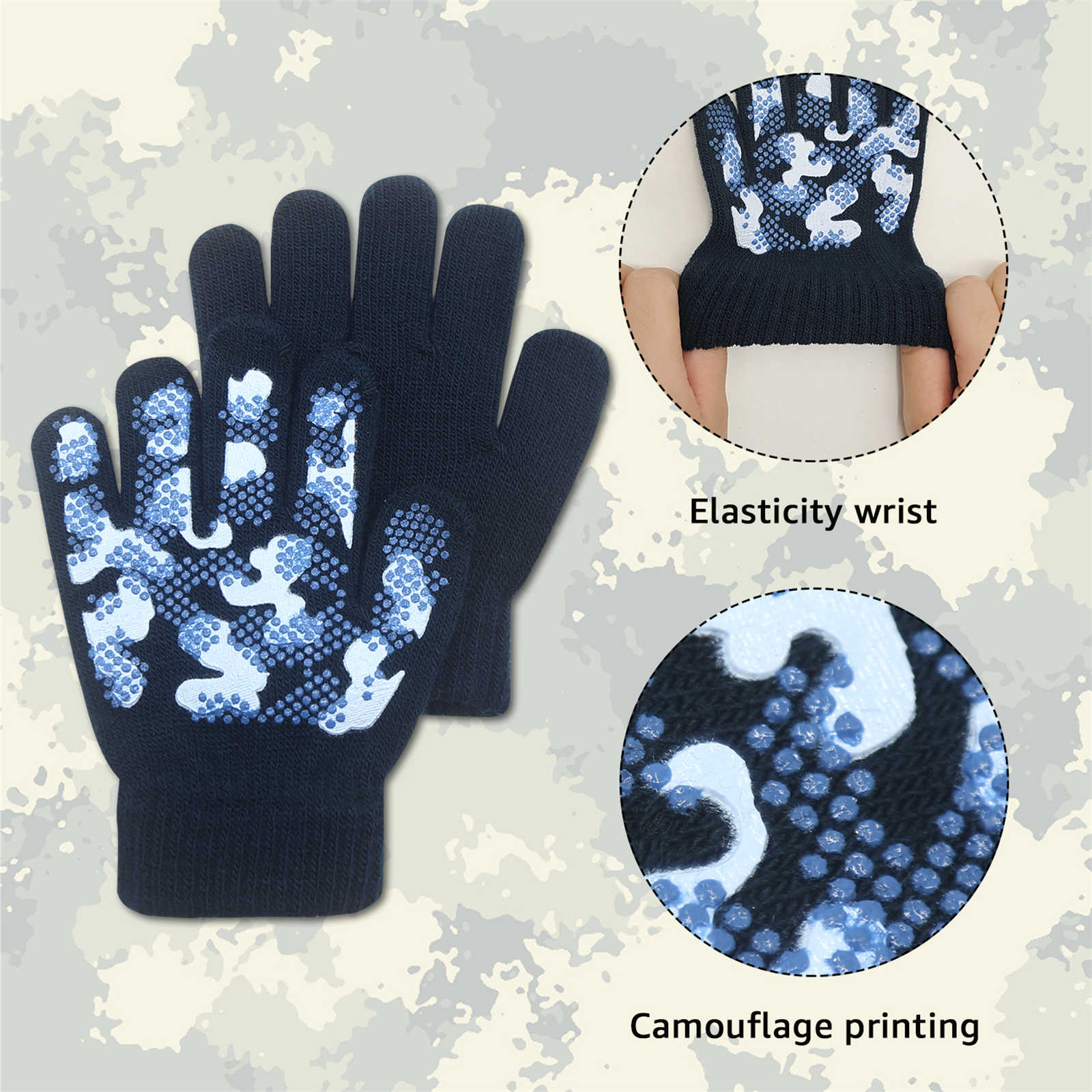 EvridWear Kids Blue Winter Hat & Gloves Set - Earflap Beanie + 2 Pairs Gloves (Ages 4-6)