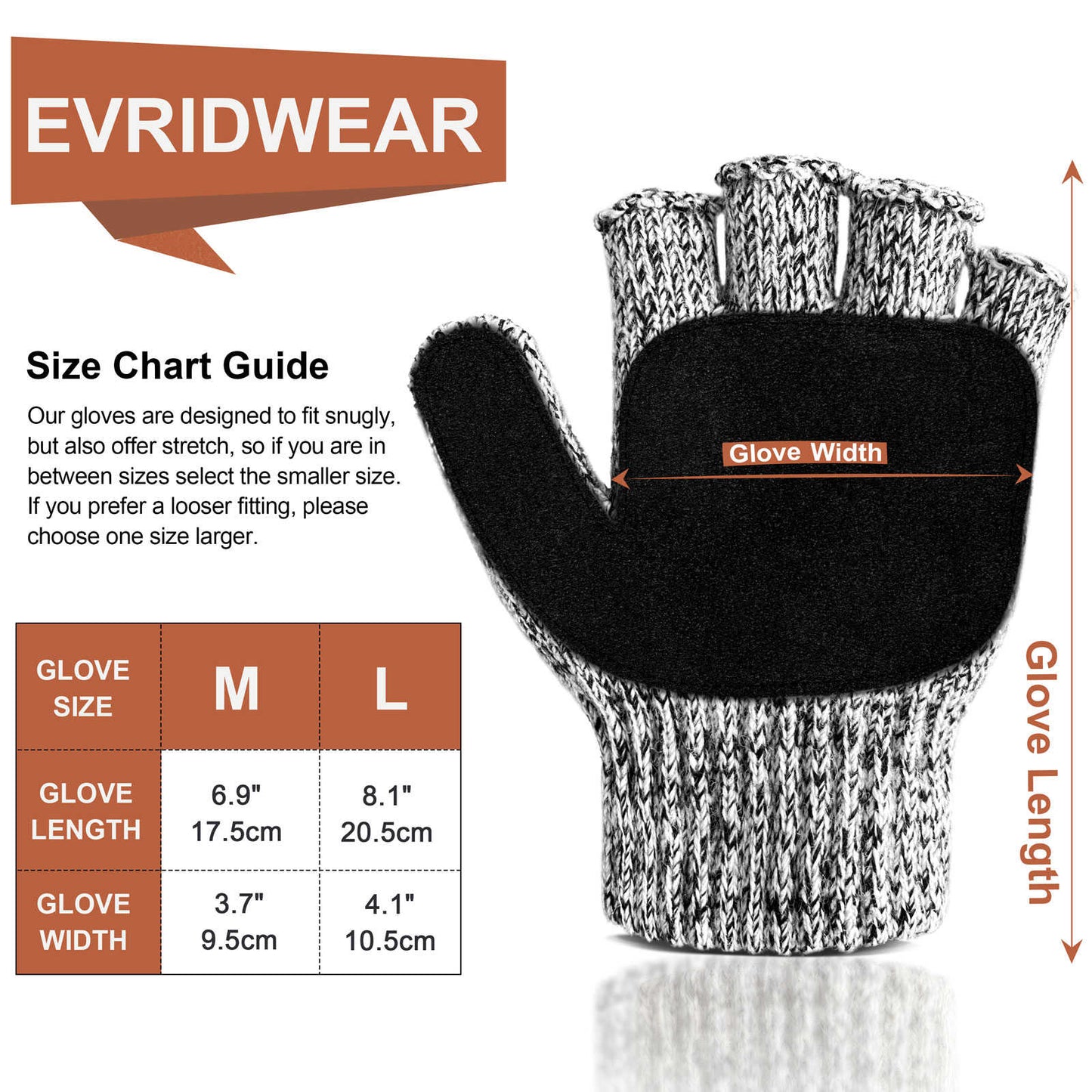 EvridWear Winter Convertible Fingerless Gloves, Evridwear Wool Mittens Warm, with Anti-Slip Suede Leather Palm and Thumb, Unisex Style