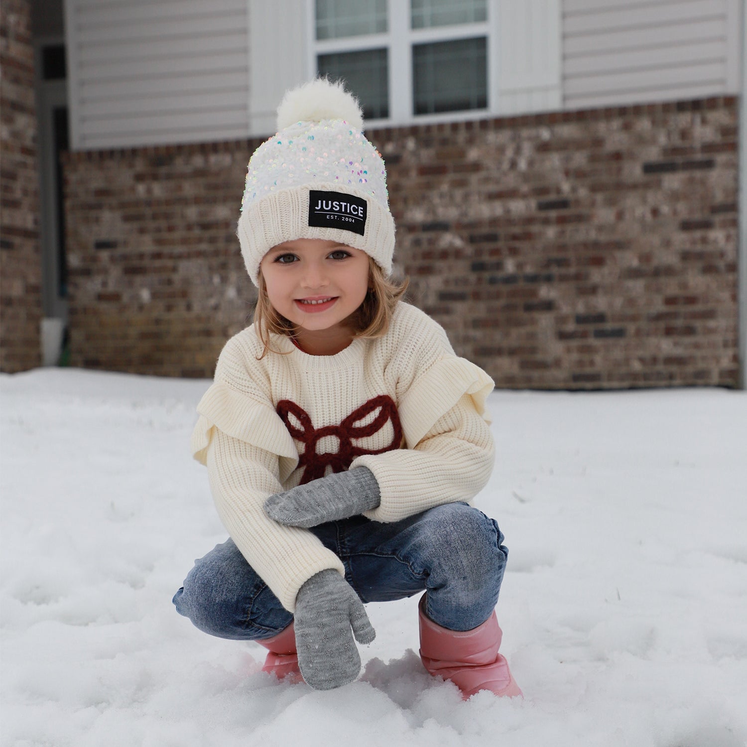EvridWear Toddler Mittens - 3 Pairs, Warm Knit (Ages 4-6) - White/Gray/Pink