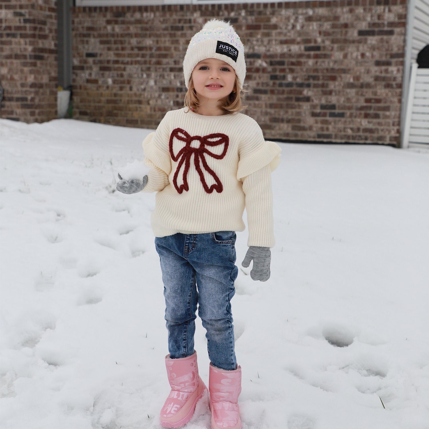EvridWear Toddler Mittens - 3 Pairs, Warm Knit (Ages 4-6) - White/Gray/Pink