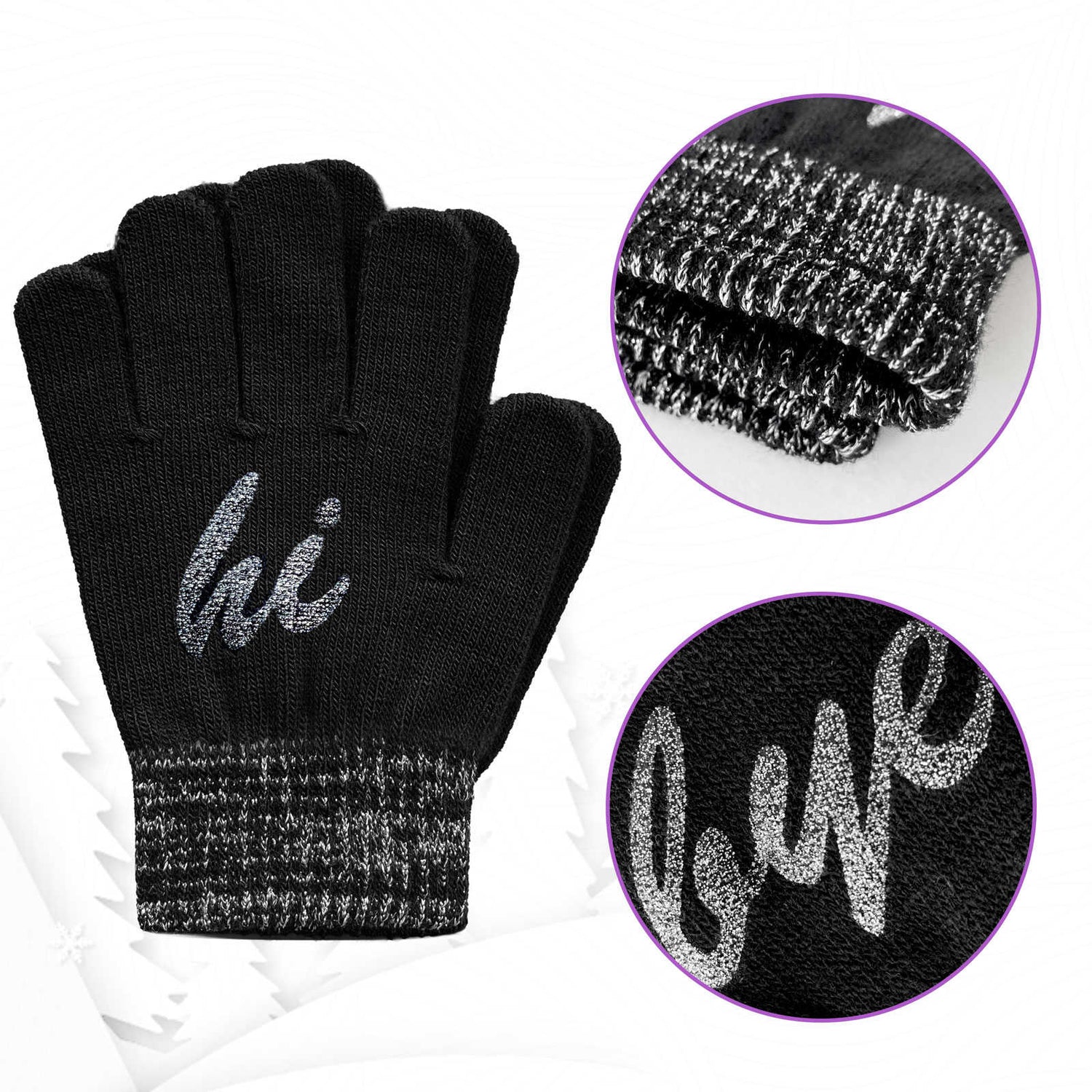 EvridWear Kids Winter Gloves - 3 Pairs Hi/Bye Print Knit (Boys & Girls)