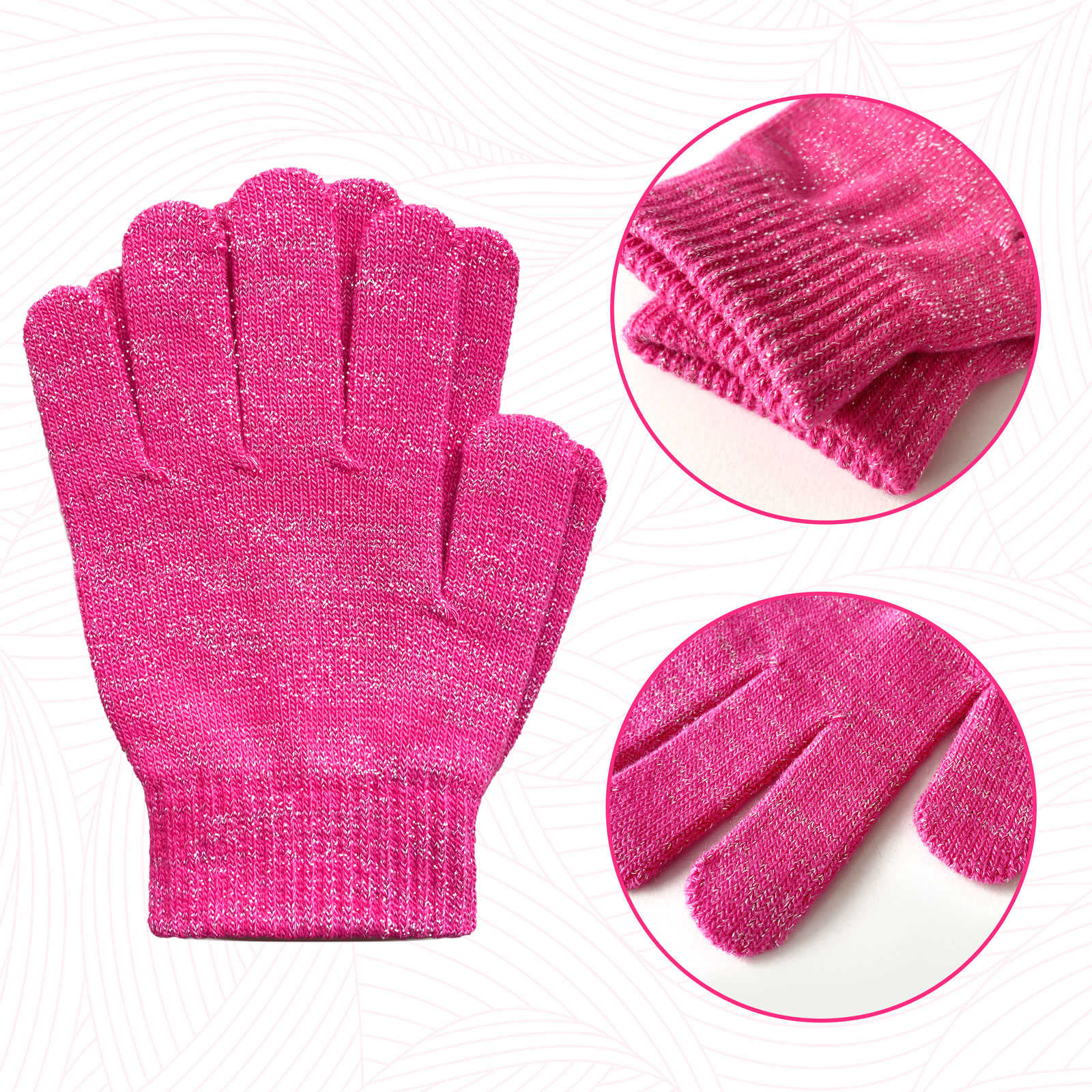 EvridWear Kids Winter Gloves - 3 Pairs Black/Pink/Grey Print Knit (Boys & Girls)