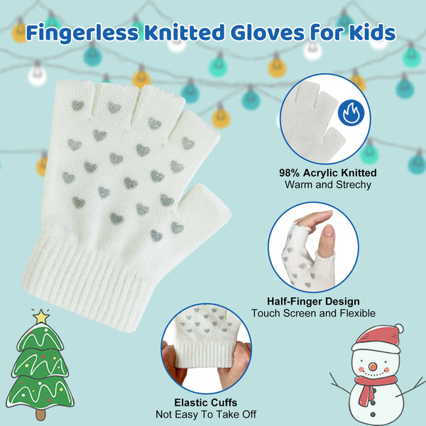 Kids Fingerless Winter 3 Pairs Gripper Gloves