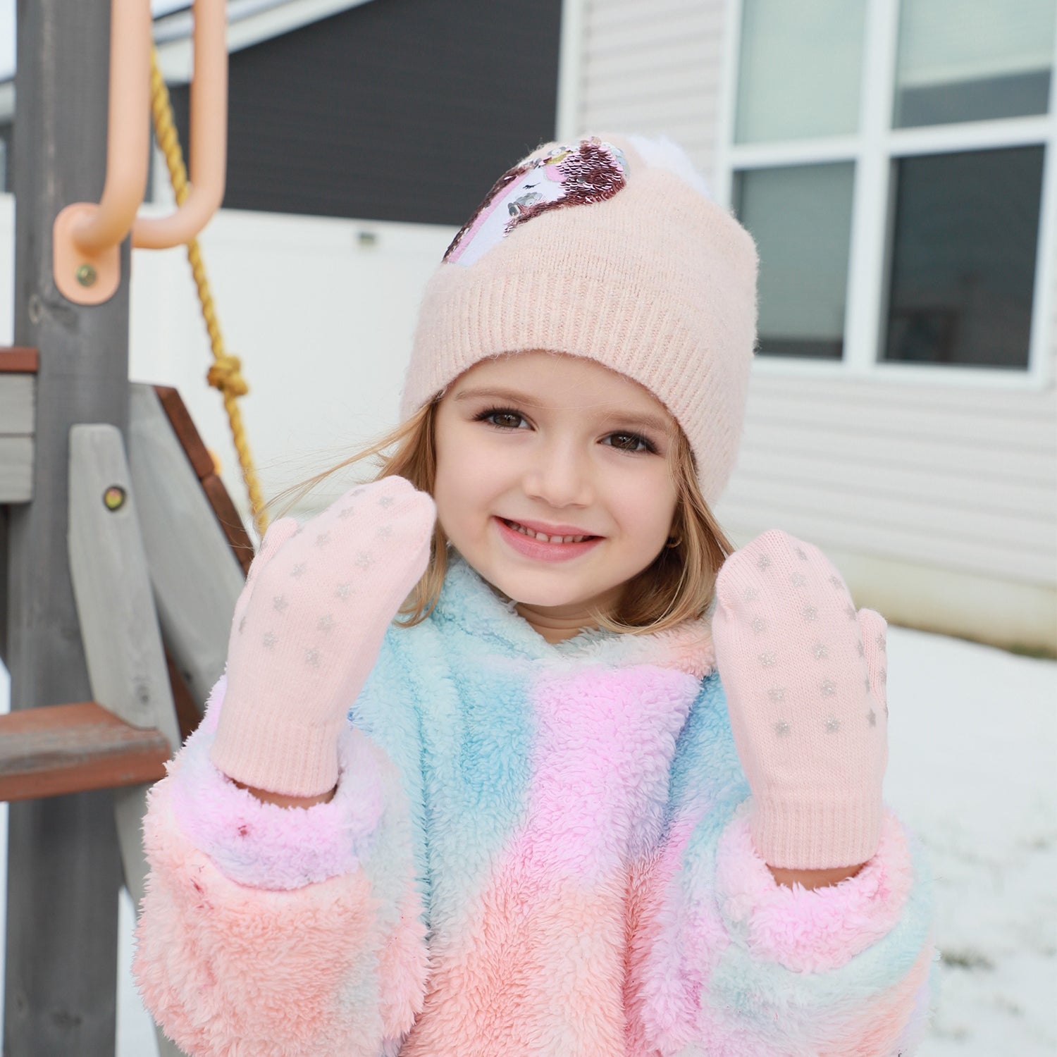 EvridWear Kids Fluffy Winter Gloves in Pastel Colors - Warm & Stretchy