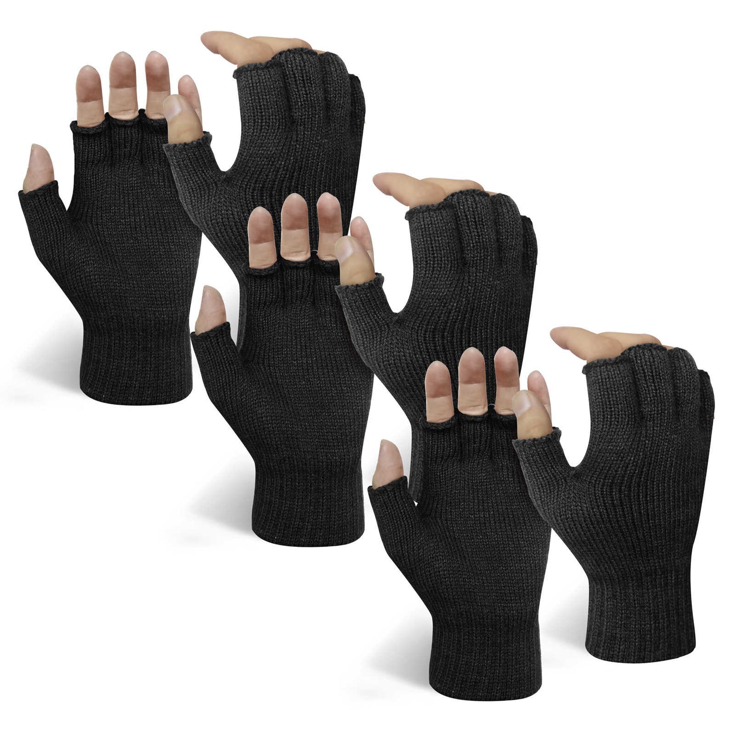Evridwear 3 Pairs Winter Touchscreen Fingerless Gloves Cold Weather Thermal Warm Glove for Men Women