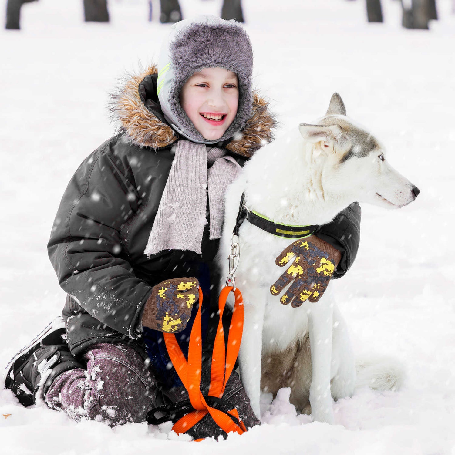 EvridWear Kids Winter Gloves - 3 Pairs Pixel Camo Grip Knit (Boys & Girls)