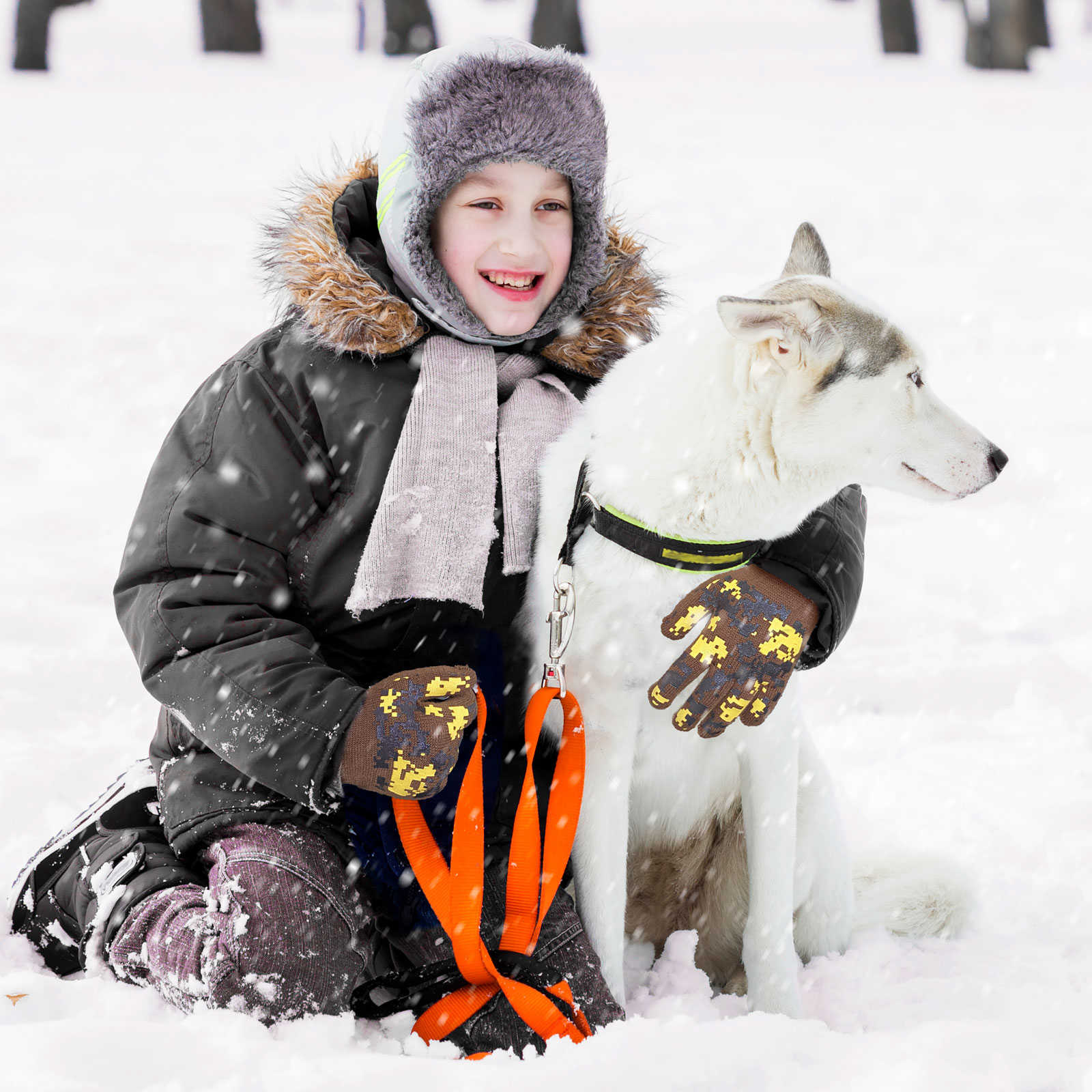 EvridWear Kids Winter Gloves - 3 Pairs Pixel Camo Grip Knit (Boys & Girls)