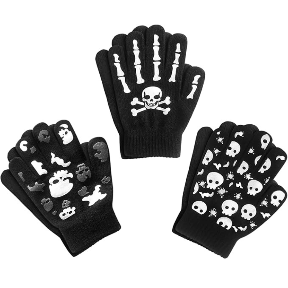 EvridWear Kids Winter Gloves - 3 Pairs Skull Knit (Boys & Girls)