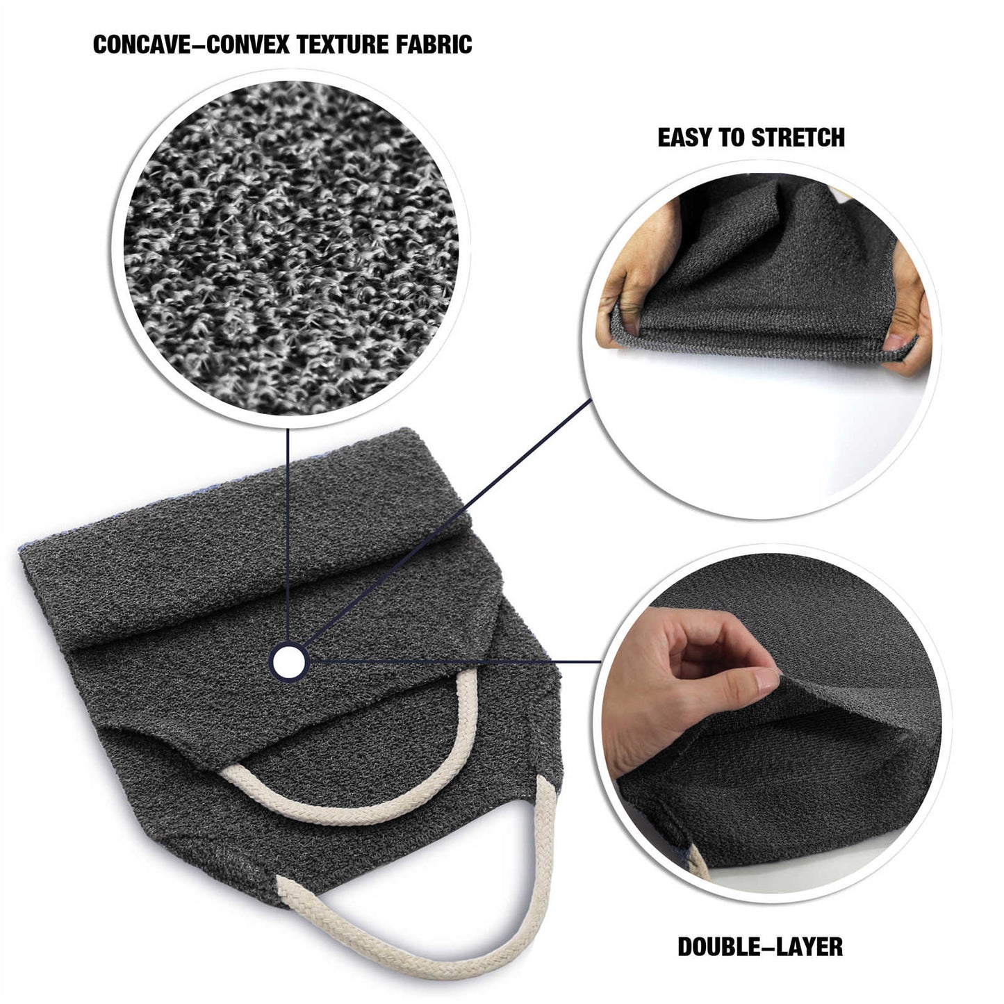 EvridWear Exfoliating Back Scrubber for Shower One Size (Grey)