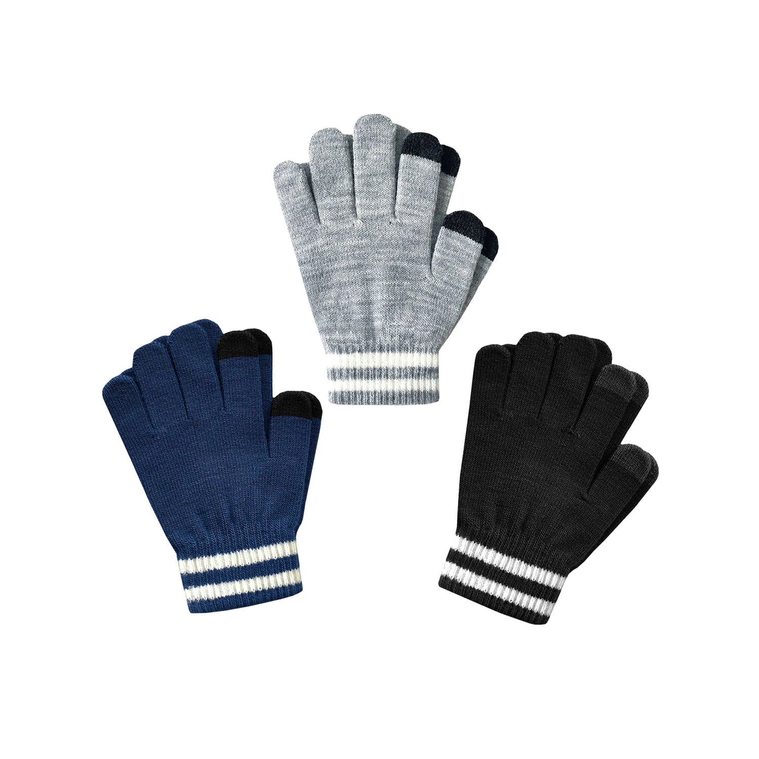EvridWear Kids Touchscreen Winter Mittens - 3 Pairs, Warm Knit for Toddlers (Boys & Girls)