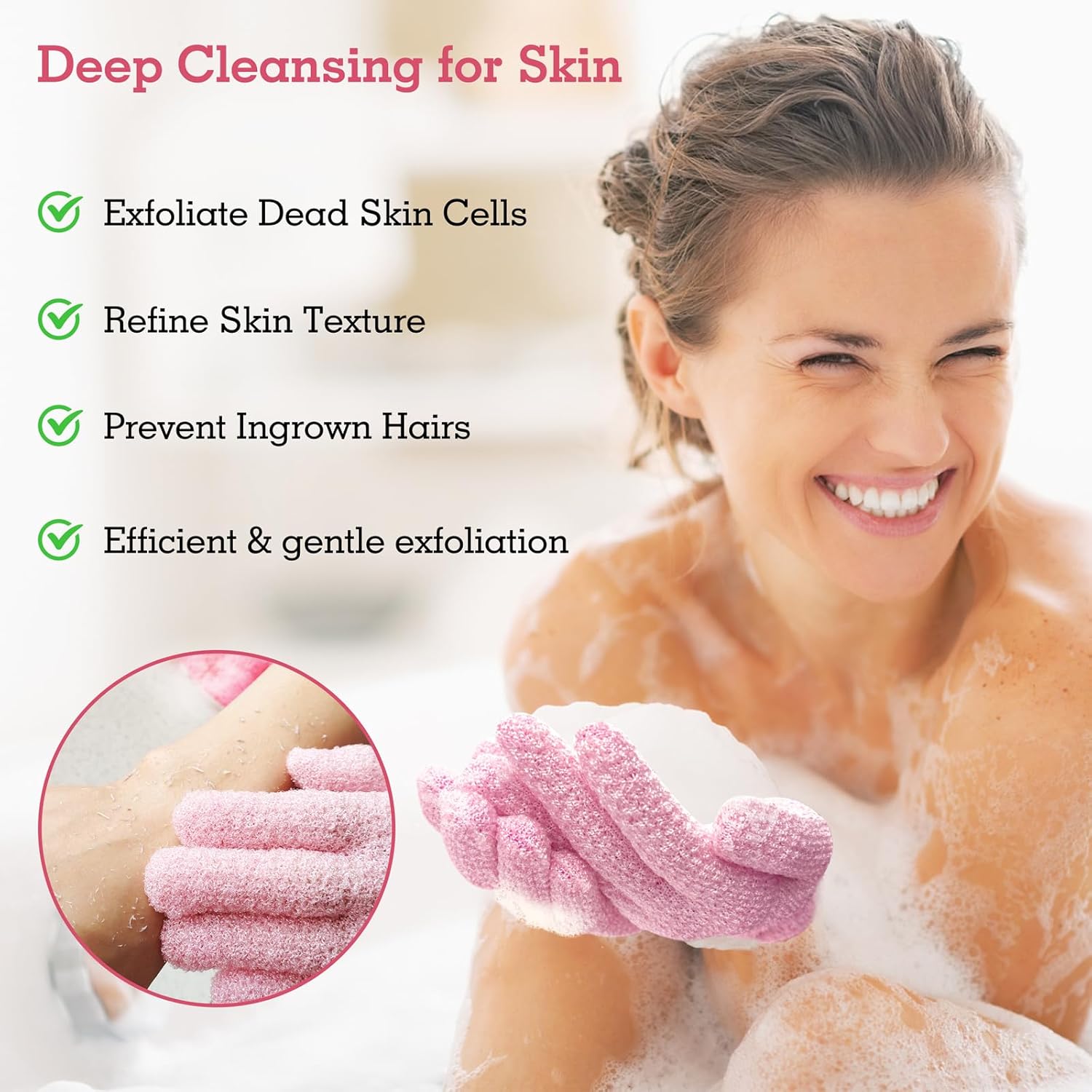 Moderate Light Pink Exfoliating Bath Gloves (3 Pairs)