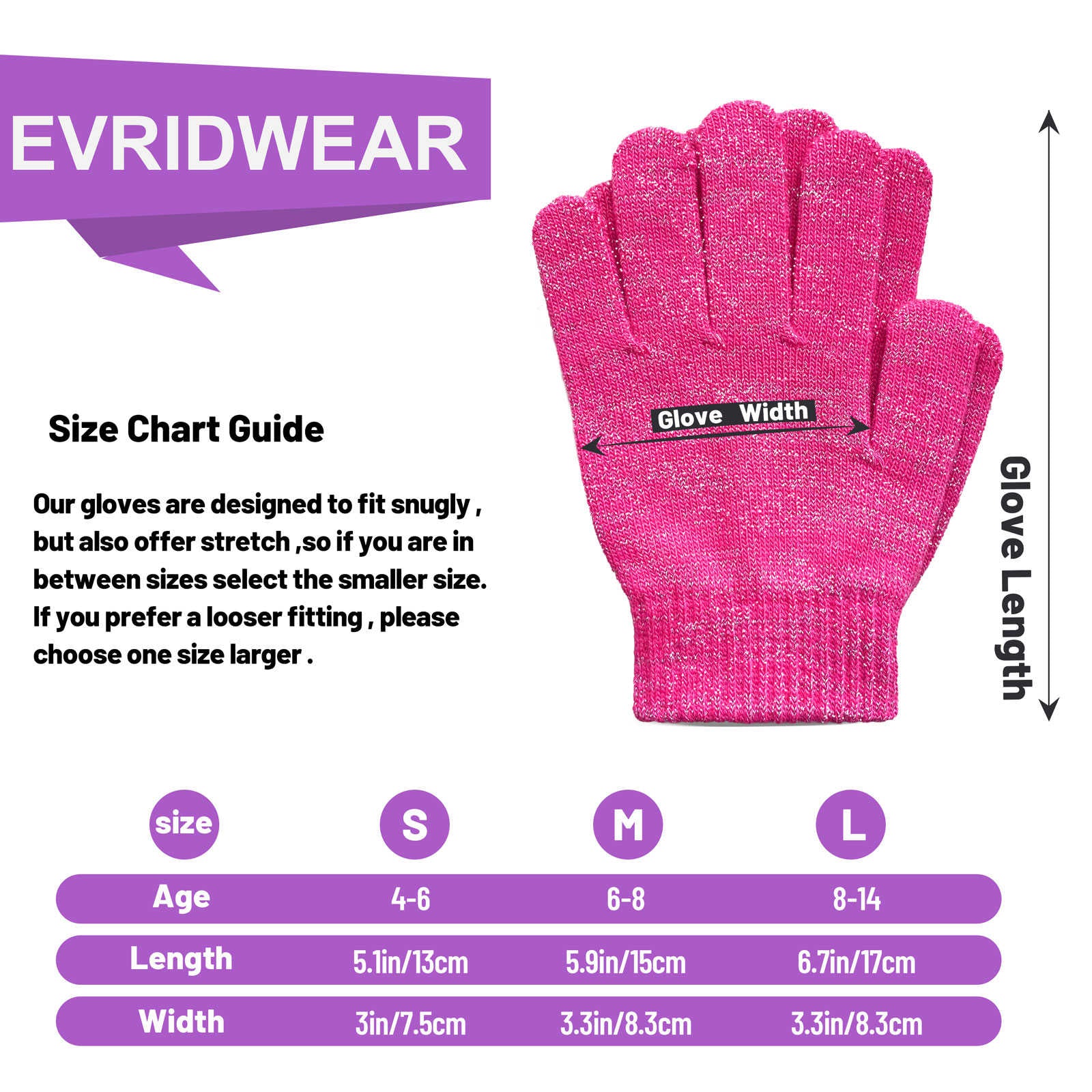 EvridWear Kids Winter Gloves - 3 Pairs Black/Pink/Grey Print Knit (Boys & Girls)