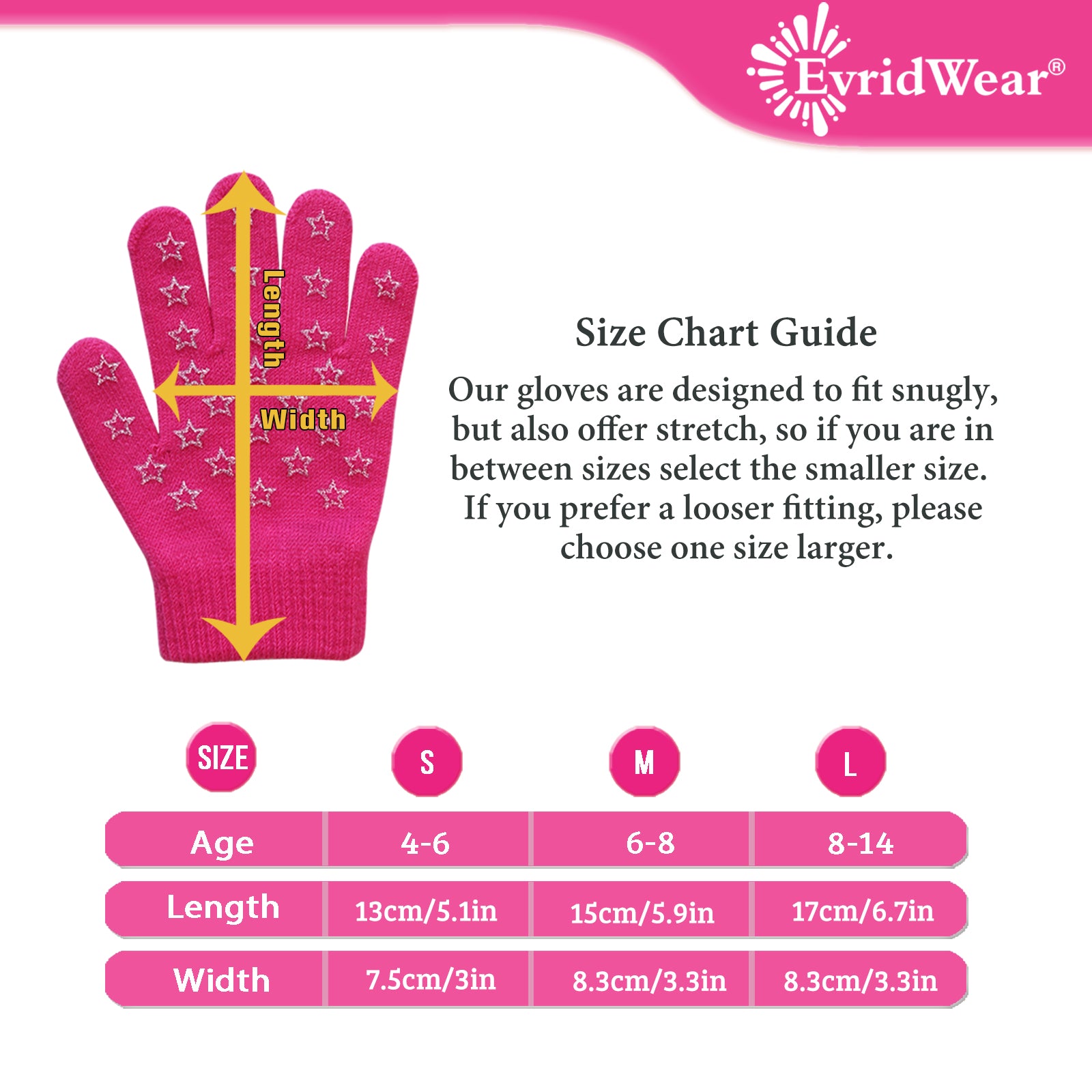 EvridWear Kids Winter Gloves - 3 Pairs Star Grip Knit (Boys & Girls)