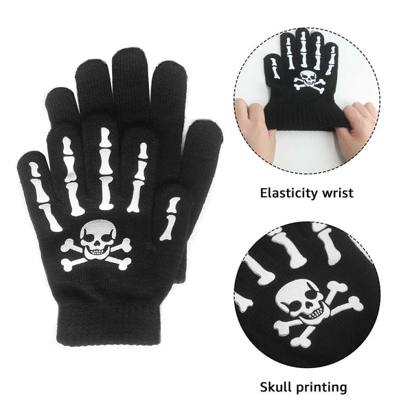 3 Pairs Kids Skull Gripper Gloves