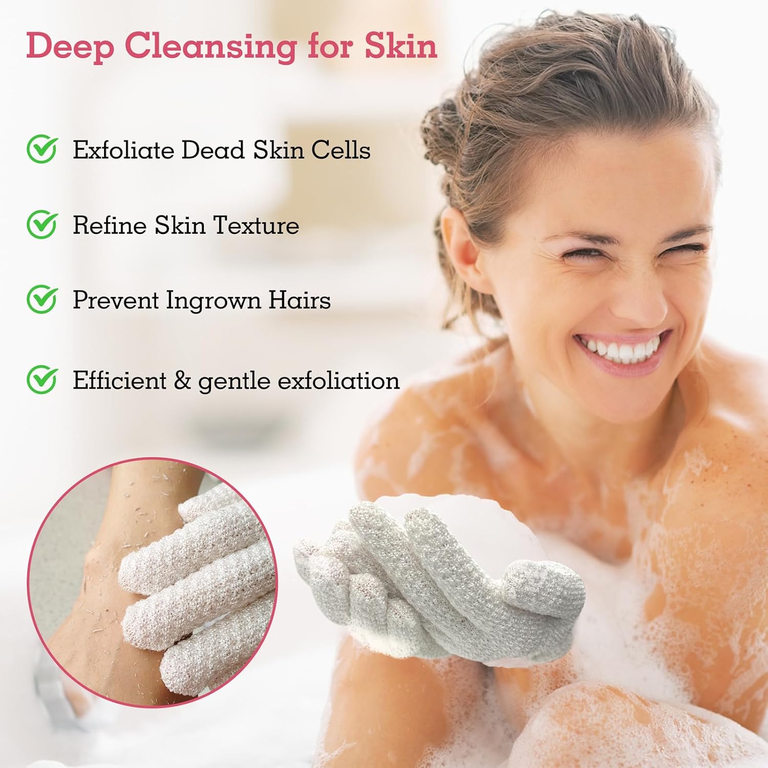 Light White Exfoliating Bath Gloves (3 Pairs)