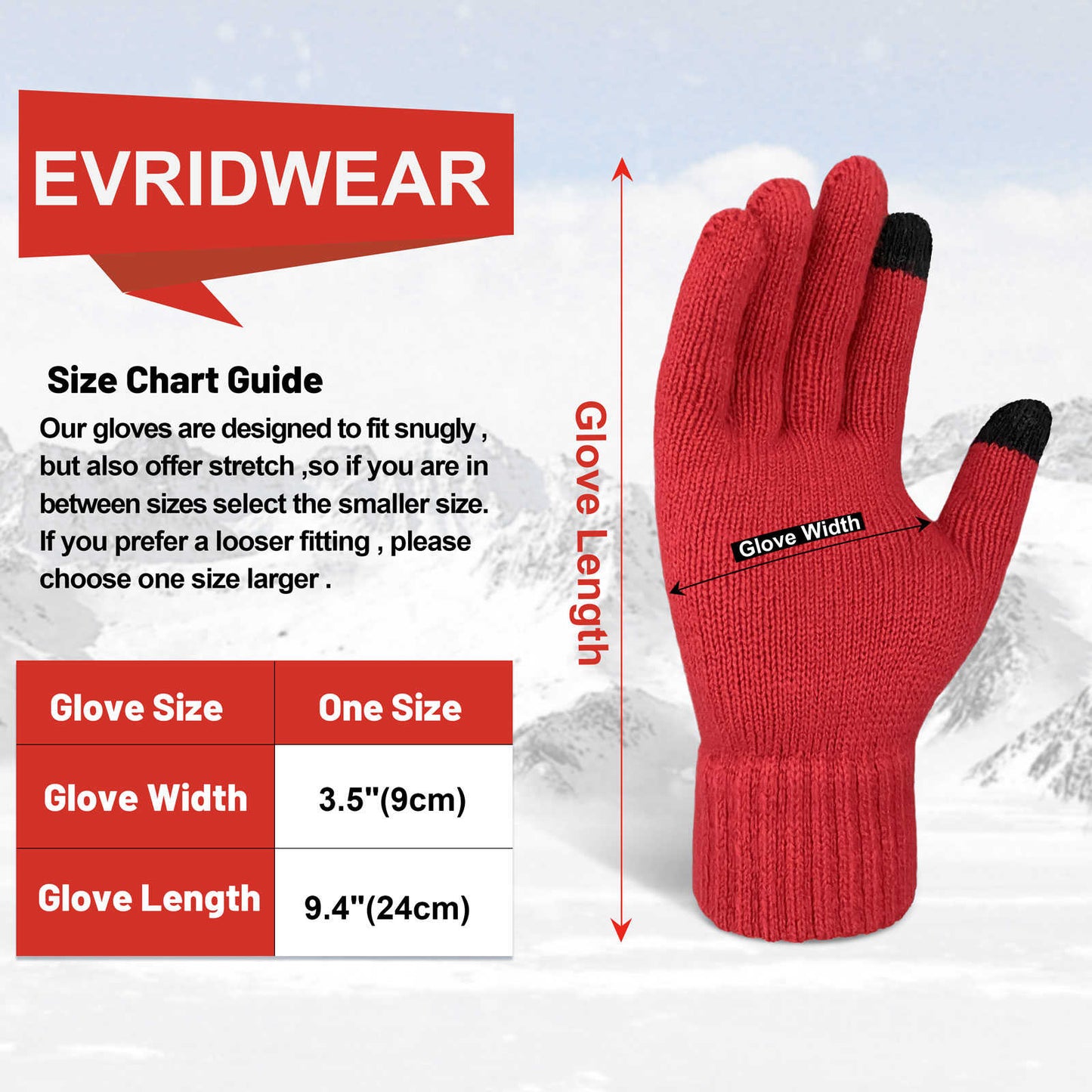 Evridwear 3 Pairs Winter Full Finger Gloves Cold Weather Thermal Warm Glove for Men Women