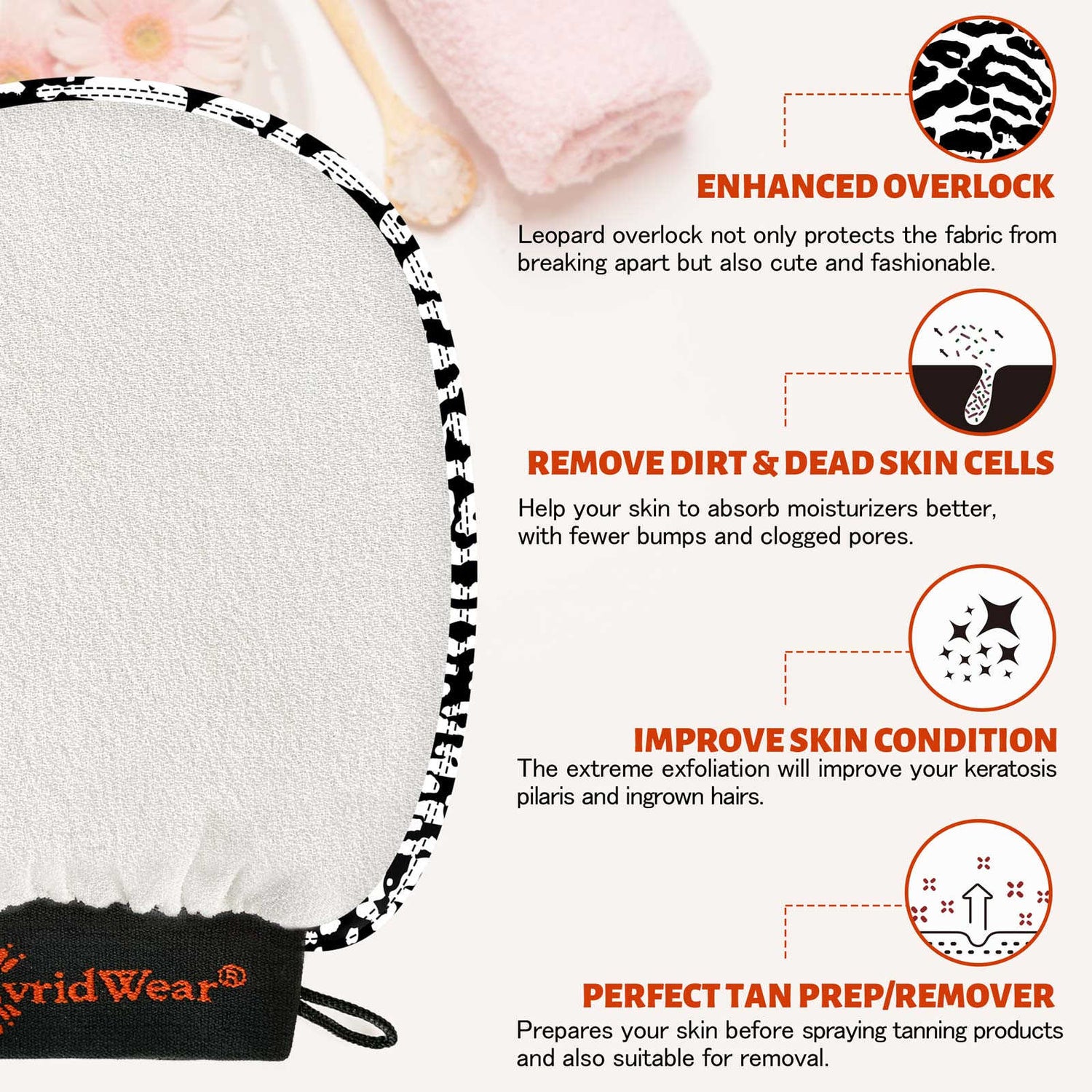 EvridWear Exfoliating Glove Body Scrubber for Back & Face (White)