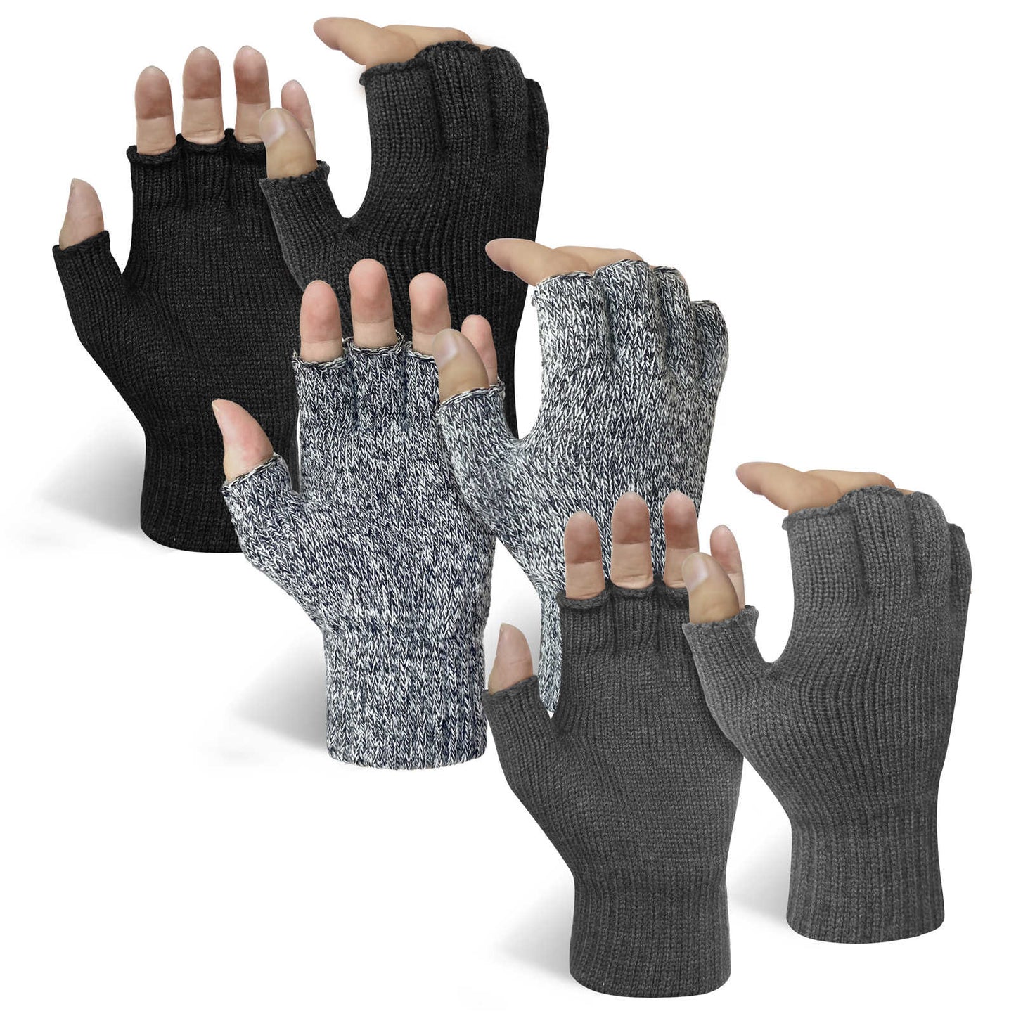 Evridwear 3 Pairs Winter Touchscreen Fingerless Gloves Cold Weather Thermal Warm Glove for Men Women