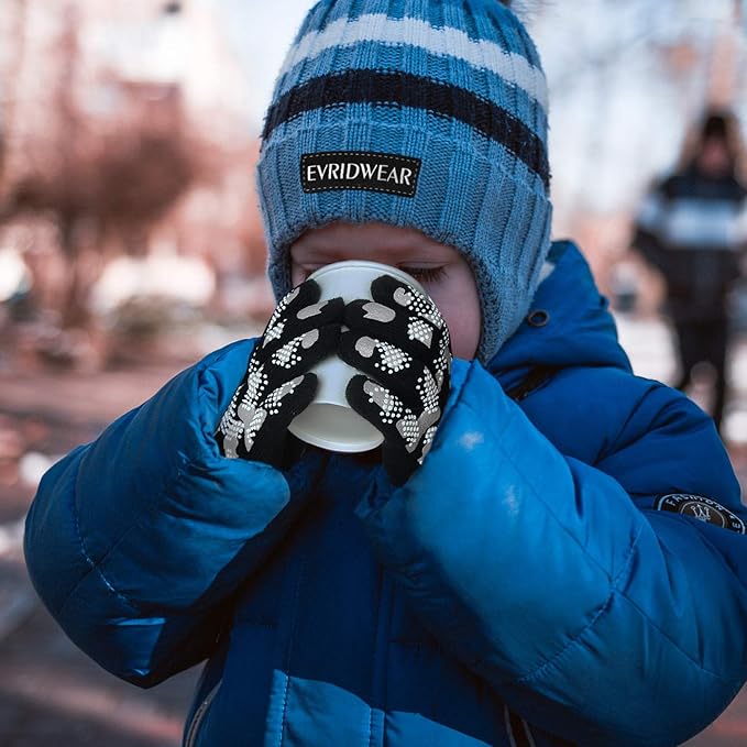 EvridWear Kids Winter Gloves - 6 Pairs Camo Print Knit (Boys & Girls)