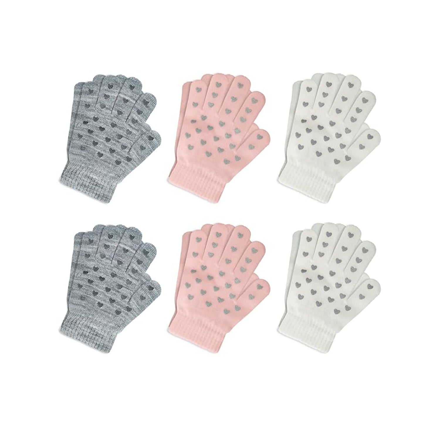 EvridWear Kids Winter Gloves - 6 Pairs Heart Grip Knit (Boys & Girls)