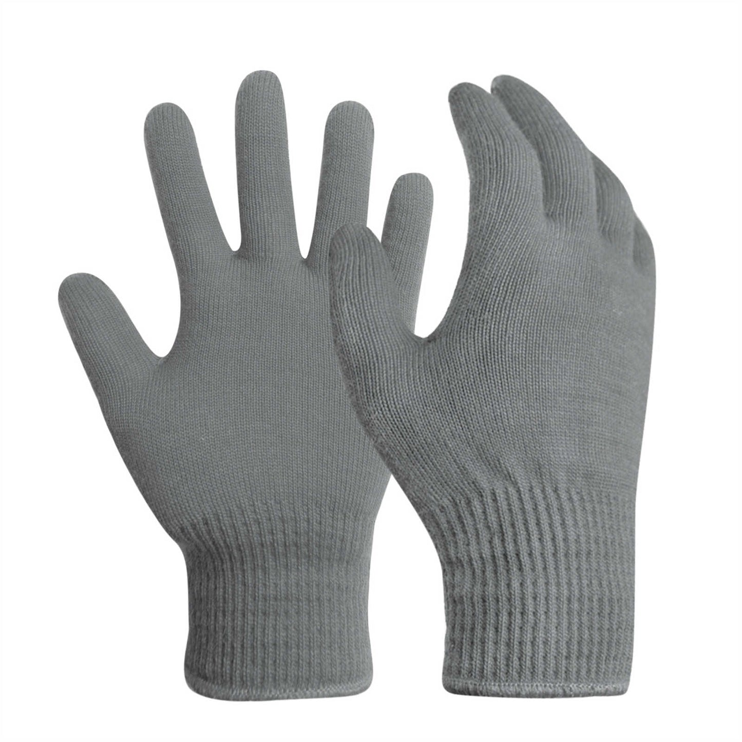 EvridWear 1 Pair Merino Wool String Knit Liner Full Finger Gloves, Men Women (Gray)
